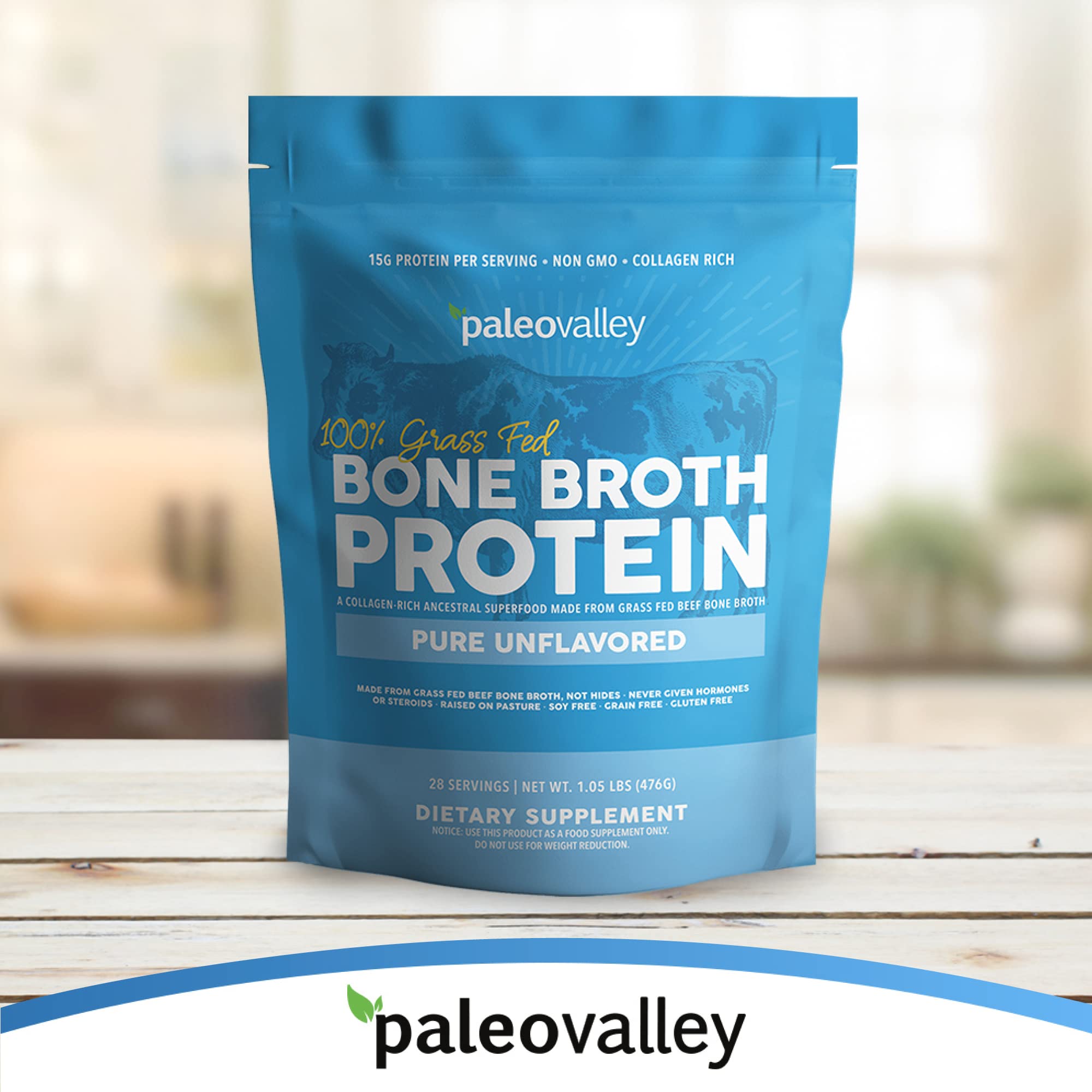 Paleovalley 100% Grass Fed Beef Bone Broth Protein Powder - Rich in Collagen Peptides - AB Mystery