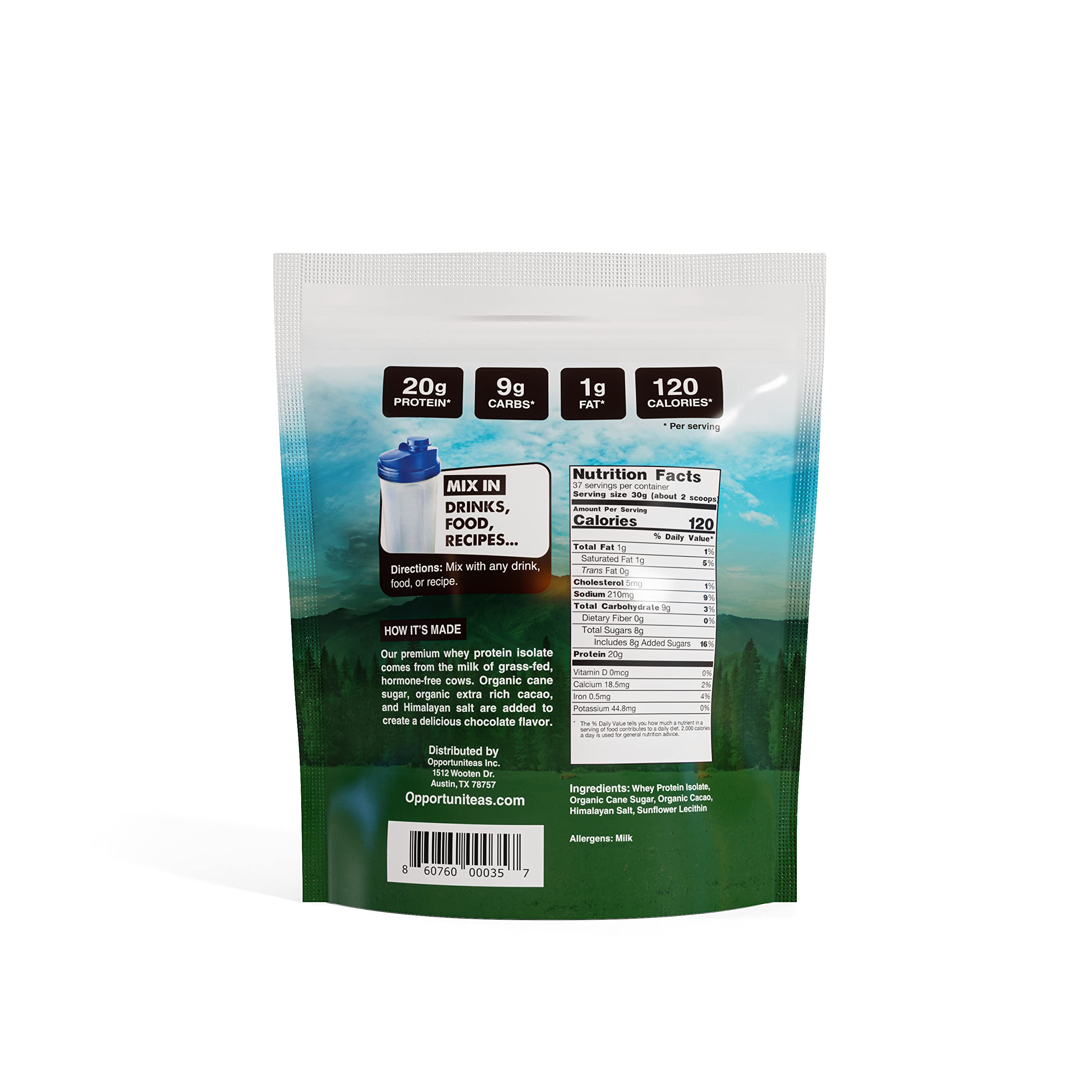 Opportuniteas Chocolate Whey Protein Powder - Grass Fed Whey Isolate + Organic Cacao - AB Mystery