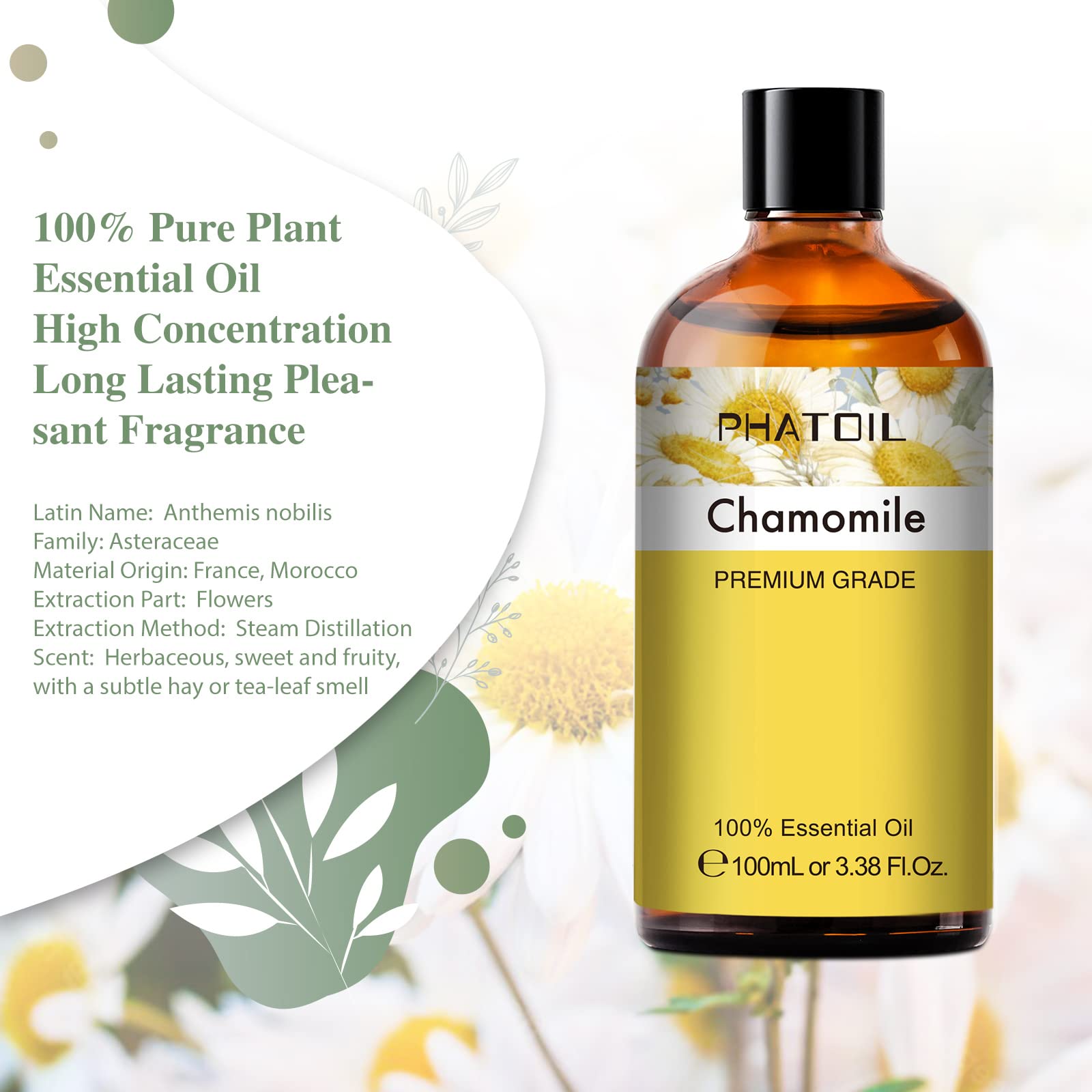 PHATOIL 100ML Chamomile Essential Oil - 3.38FL.OZ Essential Oils for Diffusers for Home - AB Mystery
