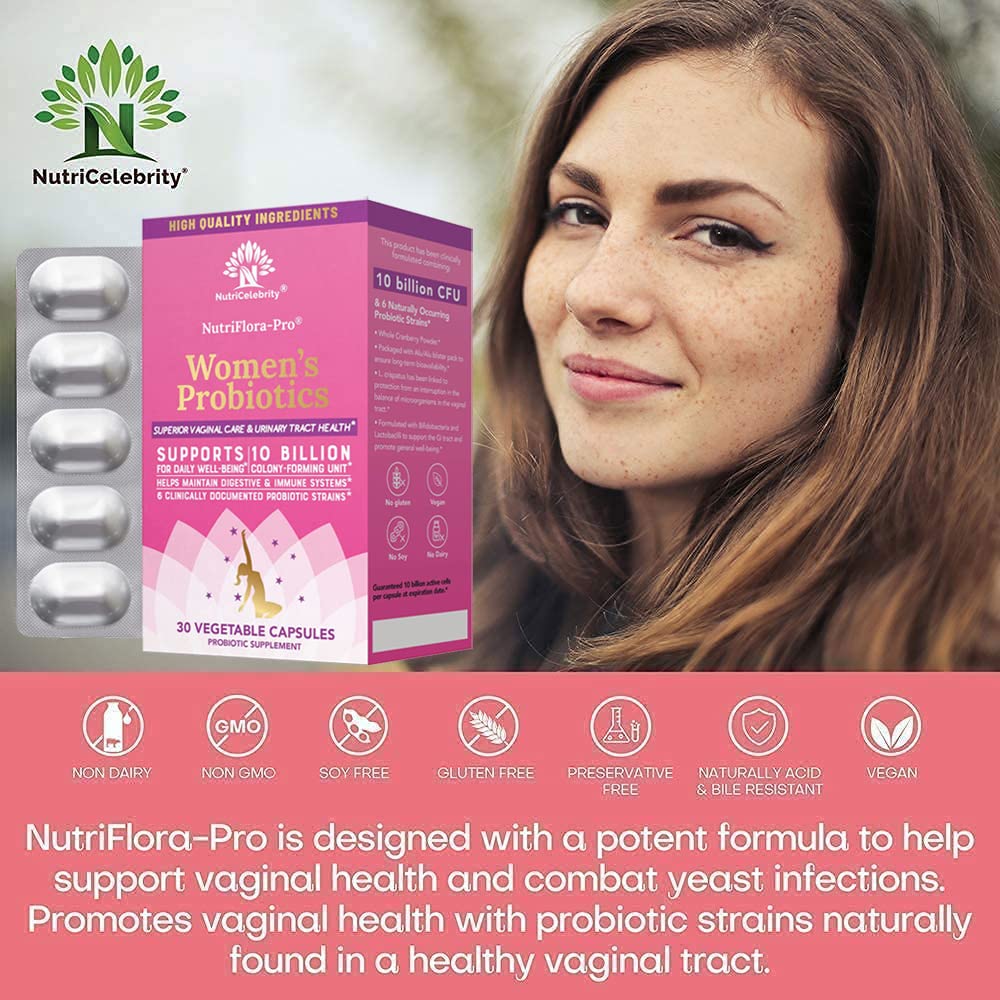 NutriCelebrity NutriFlora-Pro Probiotics for Women, Vaginal, Urinary Health, Immune System Digestive - AB Mystery