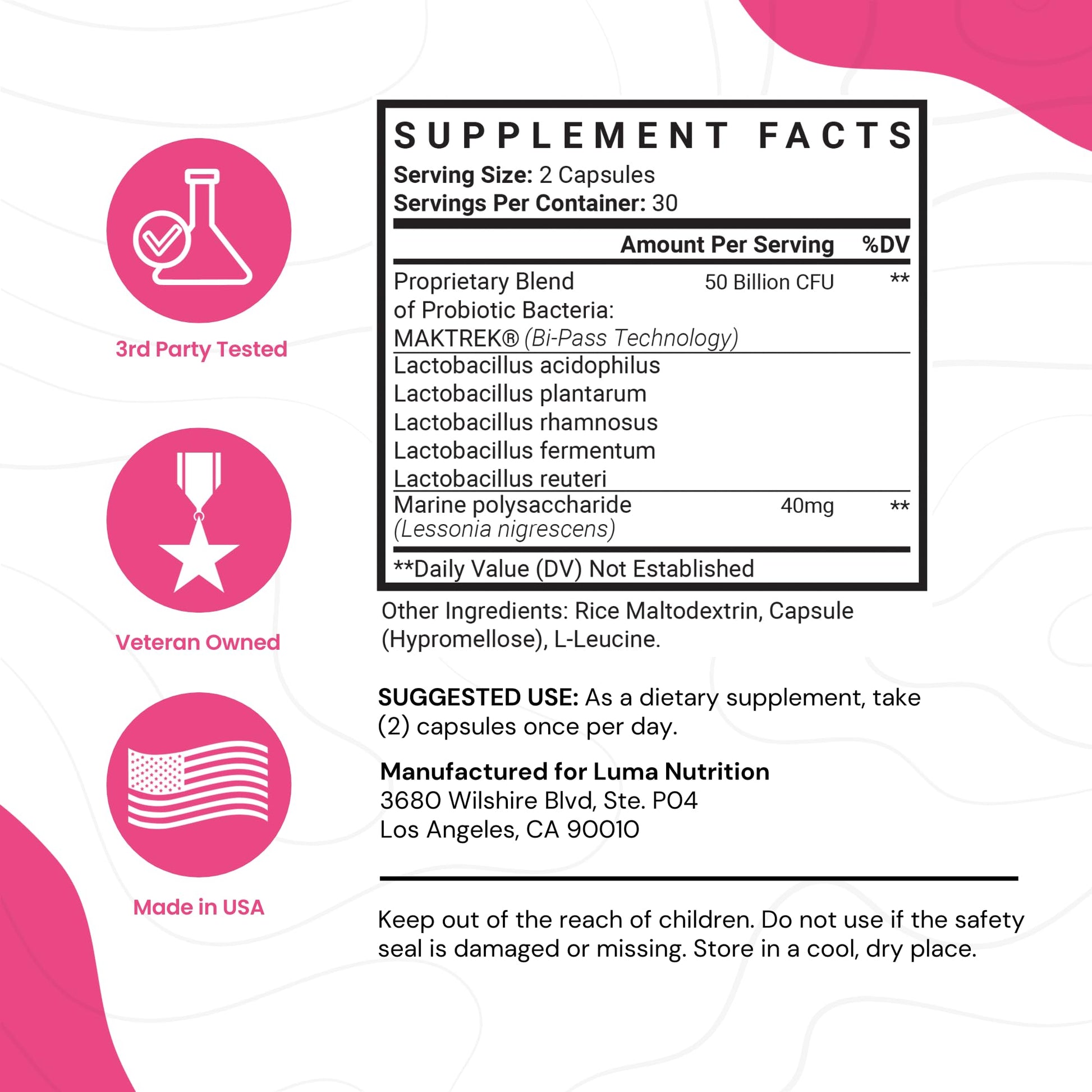 Luma Nutrition Probiotics for Women with Prebiotics - 50 Billion CFU - Formulated for Digestive - AB Mystery