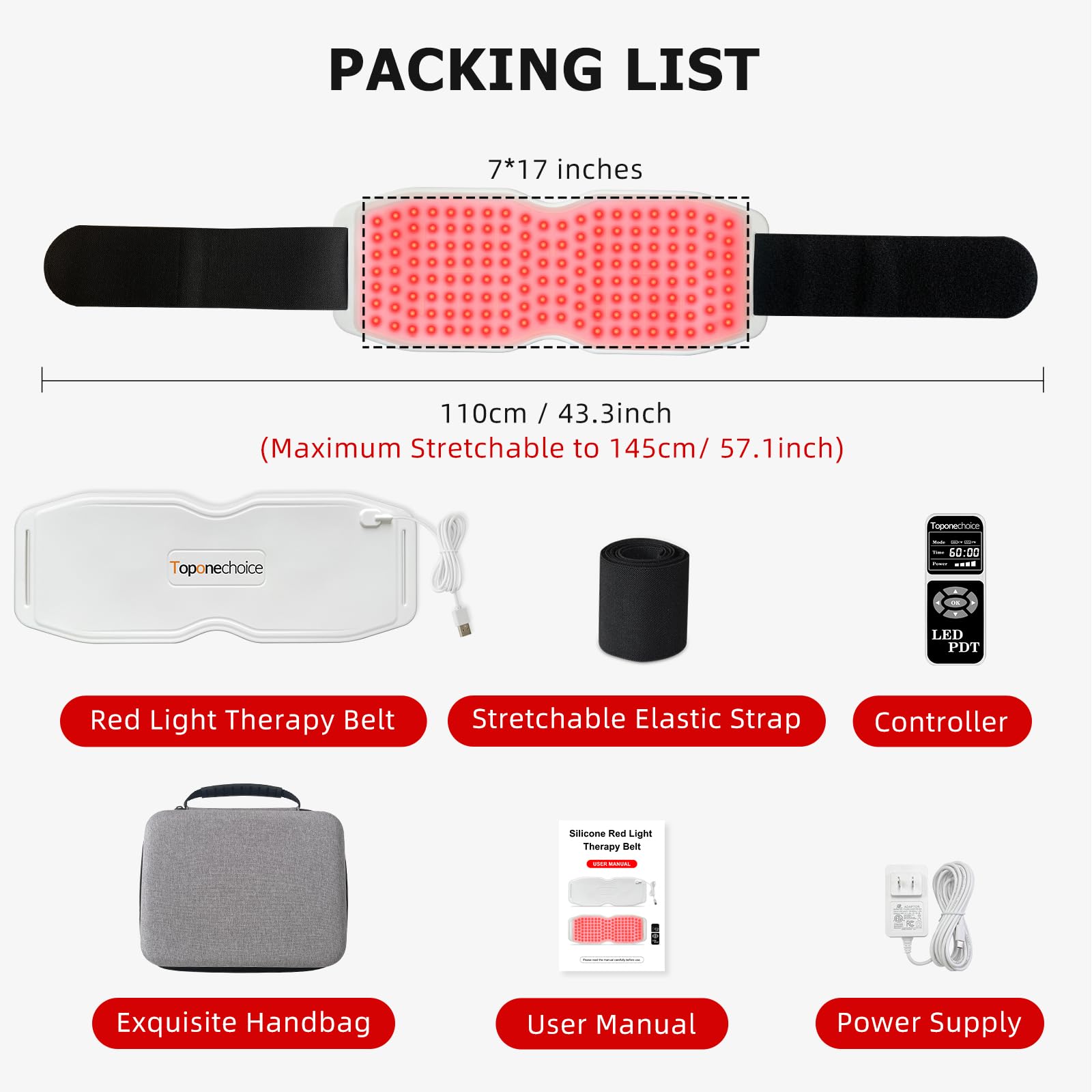 Toponechoice Red Light Therapy Belt, 450pcs 660nm 850nm 940nm, Infrared Light Therapy - AB Mystery