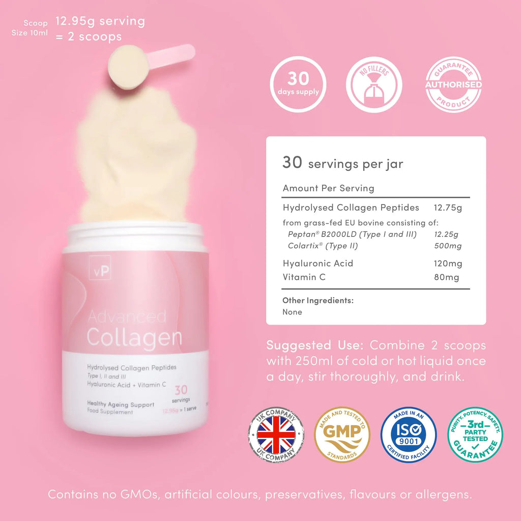 Advanced Collagen with Hyaluronic Acid - 12.95g x 30 Servings - Type 1 2 3 - AB Mystery