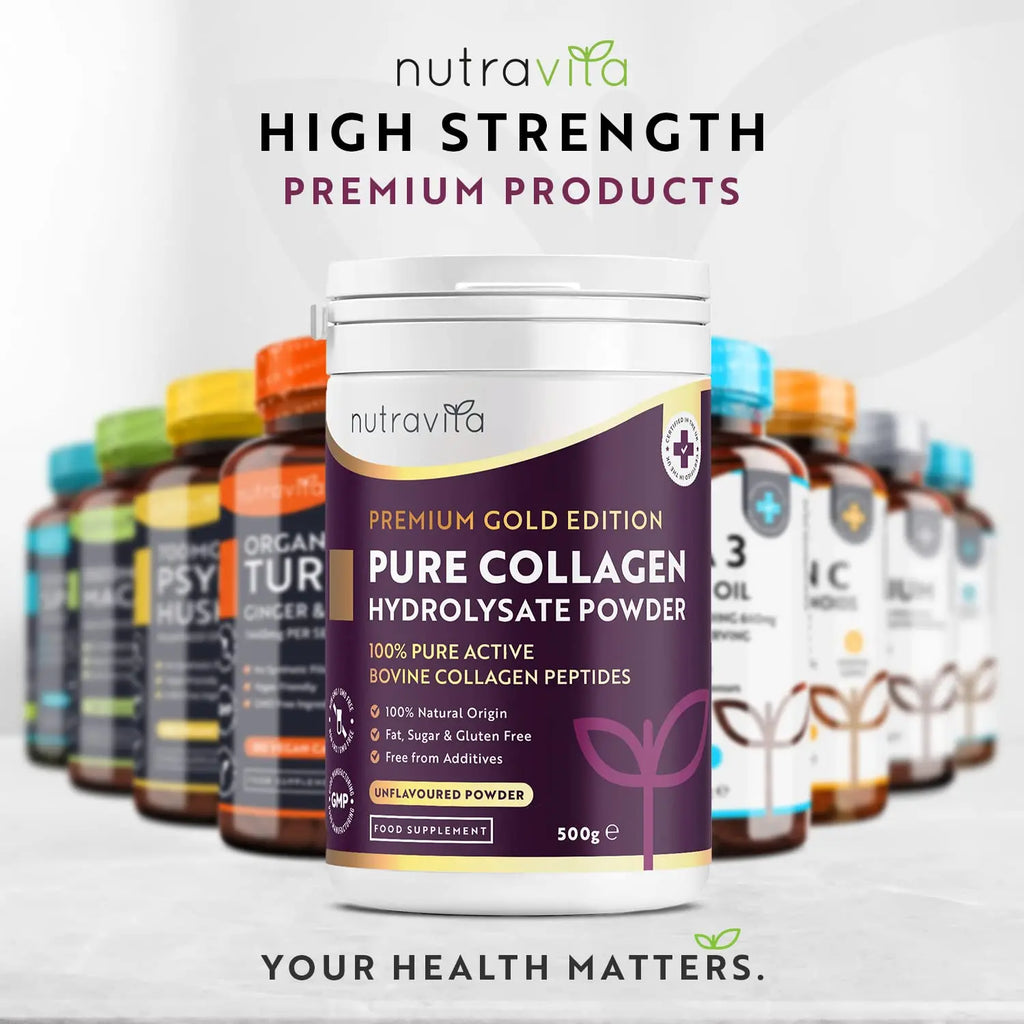 Collagen Powder 500g - Premium Gold Standard Bovine- 50 Servings - Collagen Peptides Supplement Nutravita