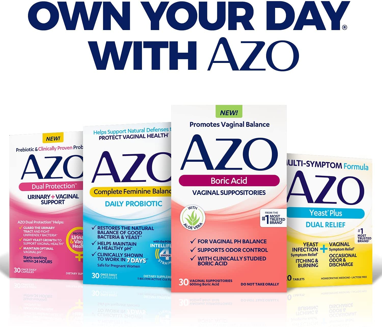AZO Boric Acid Vaginal Suppositories, 30 Count + AZO Dual Protection, 30 Count, Urinary + Vaginal Support* - AB Mystery