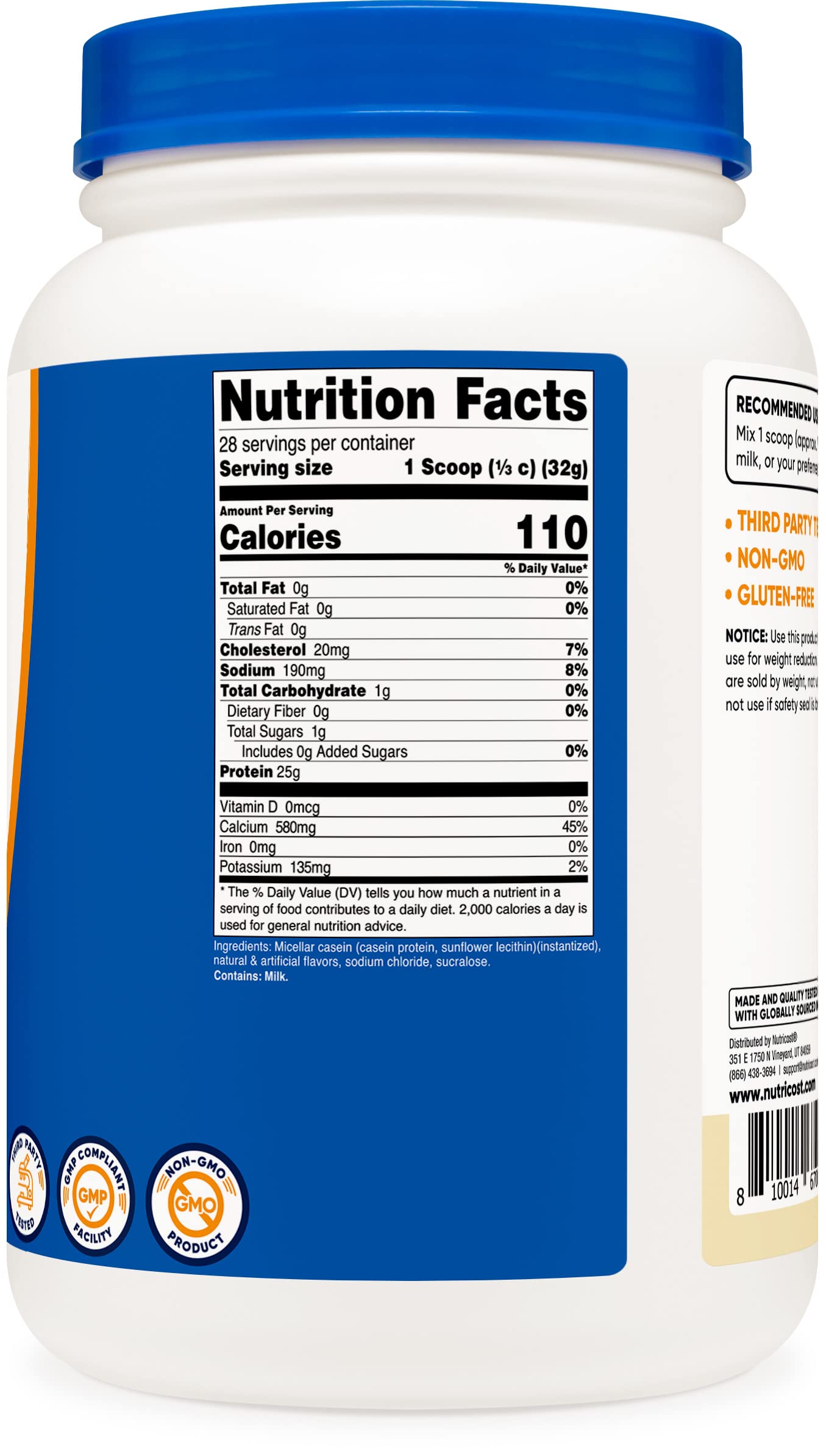 Nutricost Casein Protein Powder 2lb Vanilla - Micellar Casein, Gluten Free, Non-GMO - AB Mystery