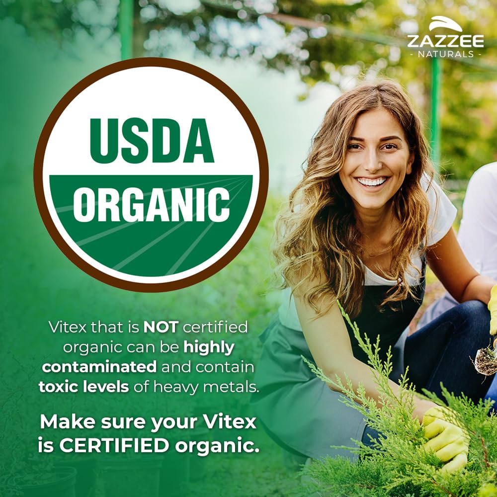 Zazzee USDA Organic Vitex, 500 mg Strength, 120 Vegan Capsules, 4 Month Supply - AB Mystery