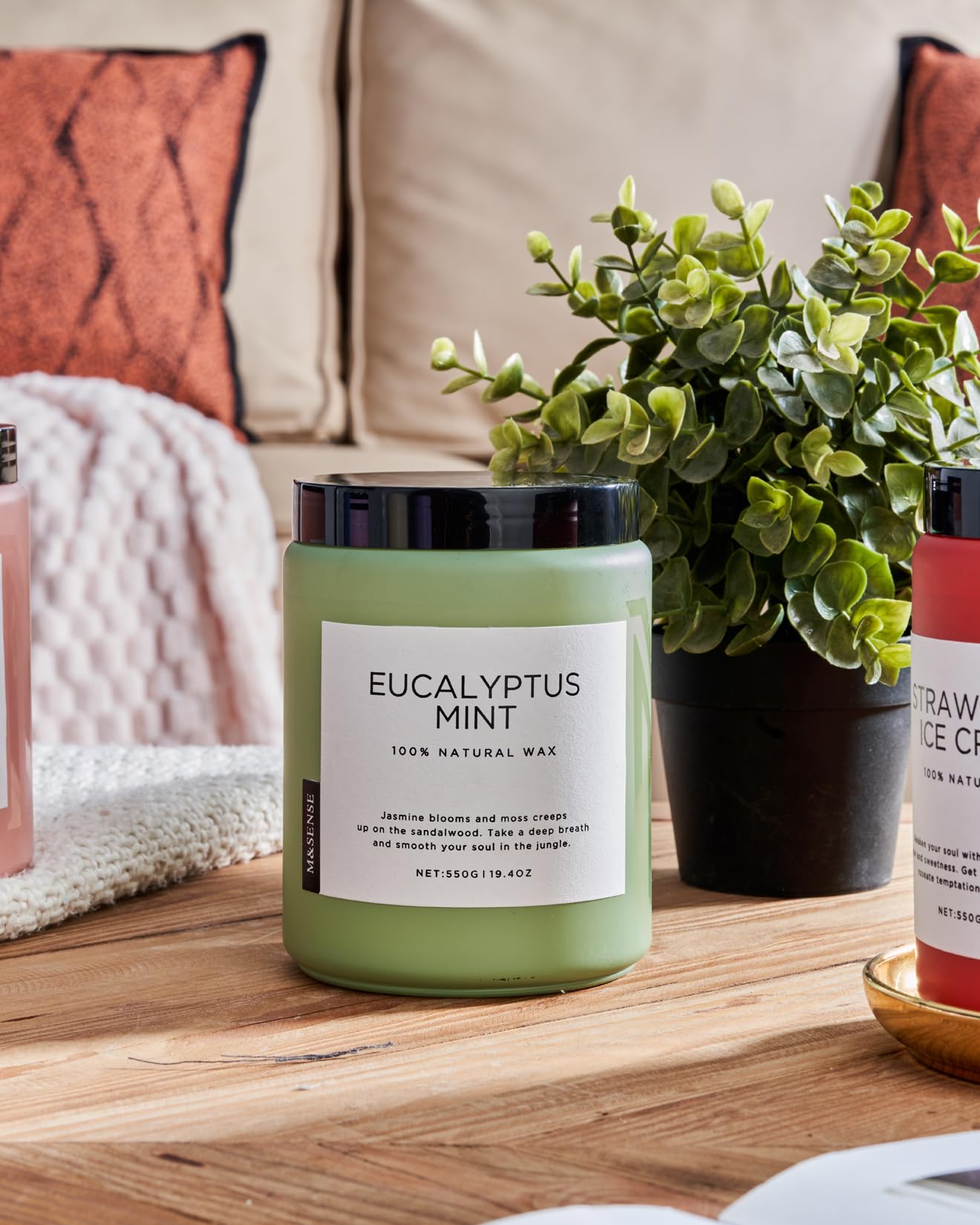 M&SENSE Eucalyptus Mint Candles for Home Scented, 19.4oz 110 Hours Burn Soy Aromatherapy - AB Mystery