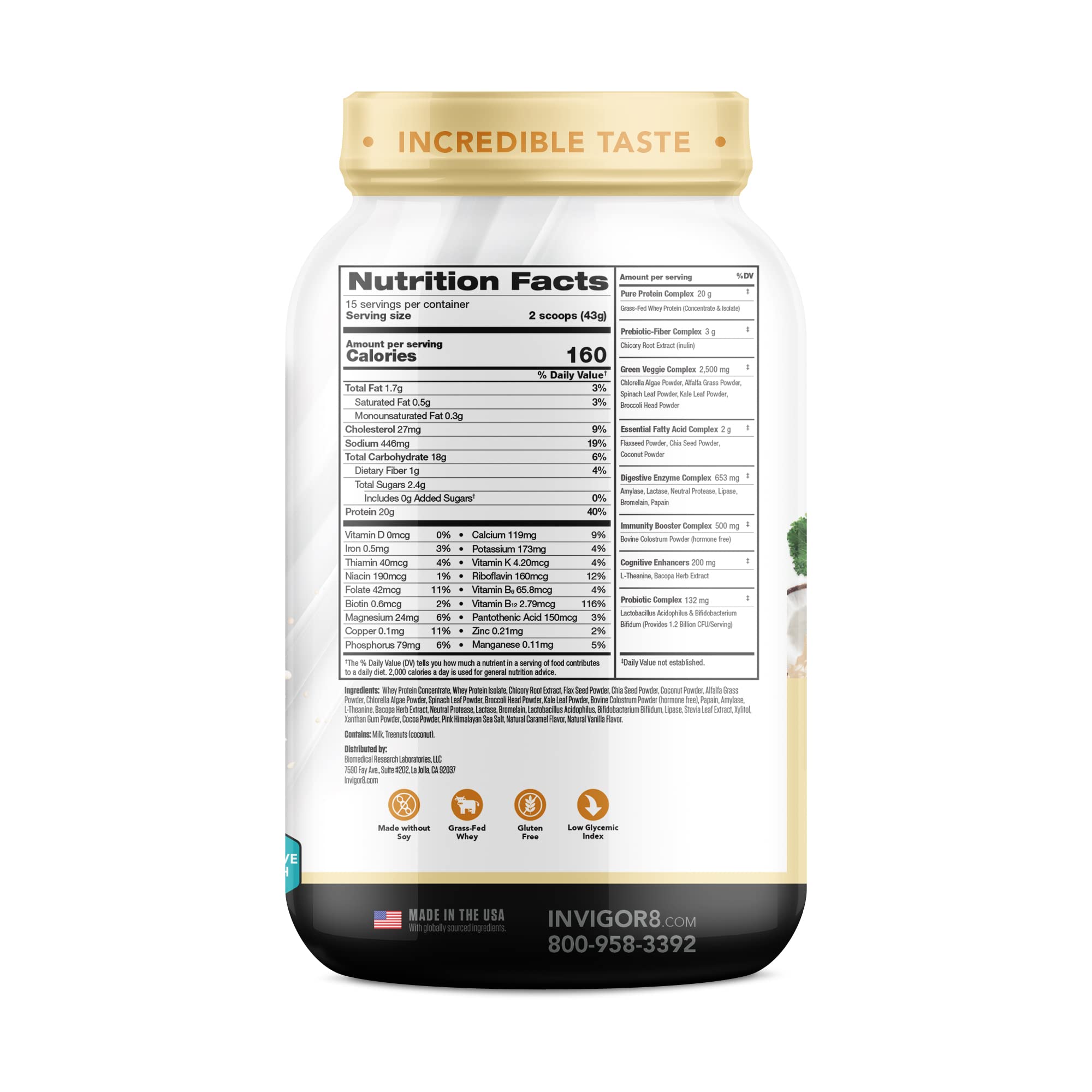 INVIGOR8 Superfood Grass Fed Whey Protein Isolate Shake Himalayan Salted Caramel - AB Mystery