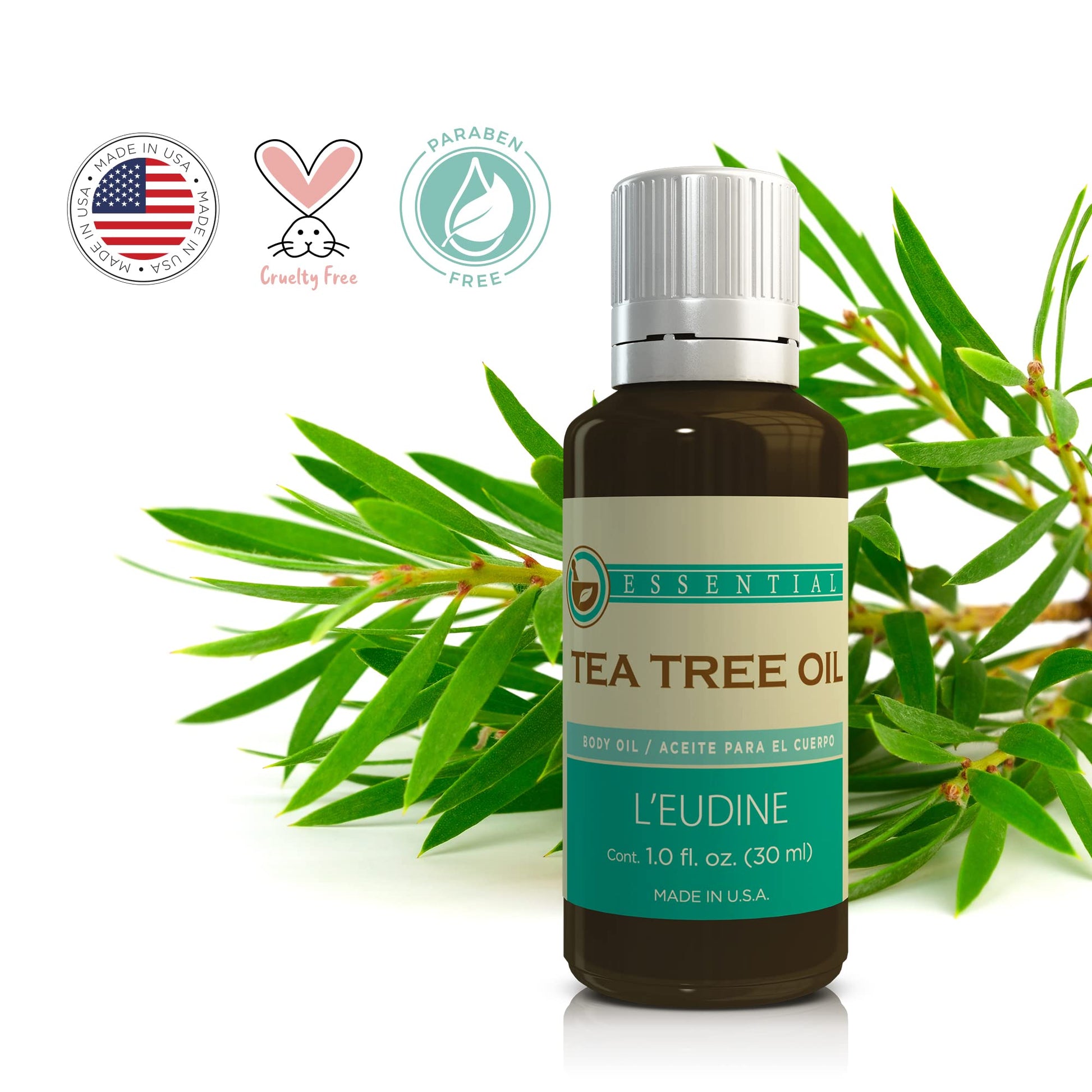 L’EUDINE Tea Tree Oil – 1fl Oz Multipurpose Body Oil for Acne, Toenail Problems, Dandruff, Skin Bites - AB Mystery