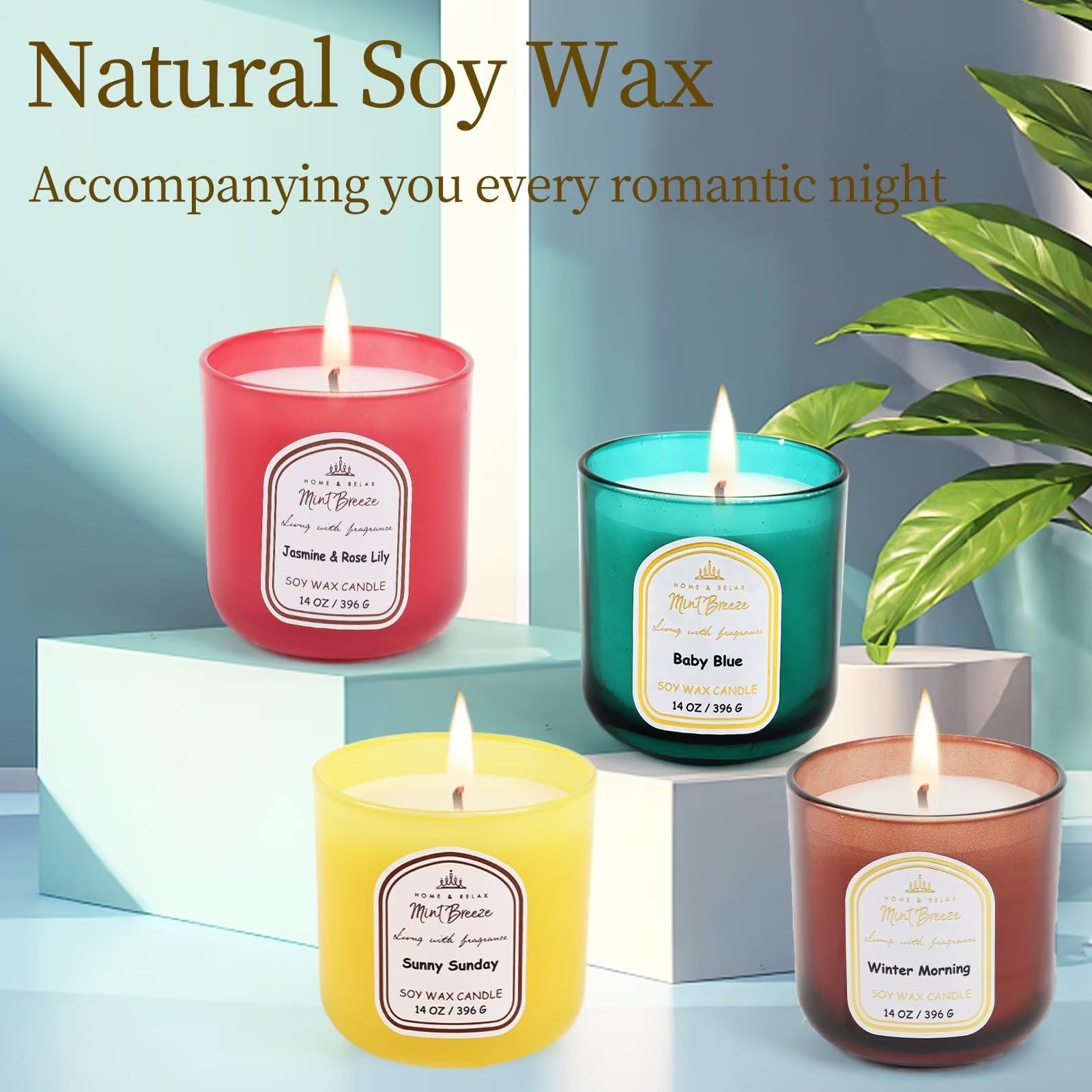 HOME & RELAX 14oz Scented Soy Wax Candle,Big Candle, More Than 80 Hours Long Lasting Burning time - AB Mystery