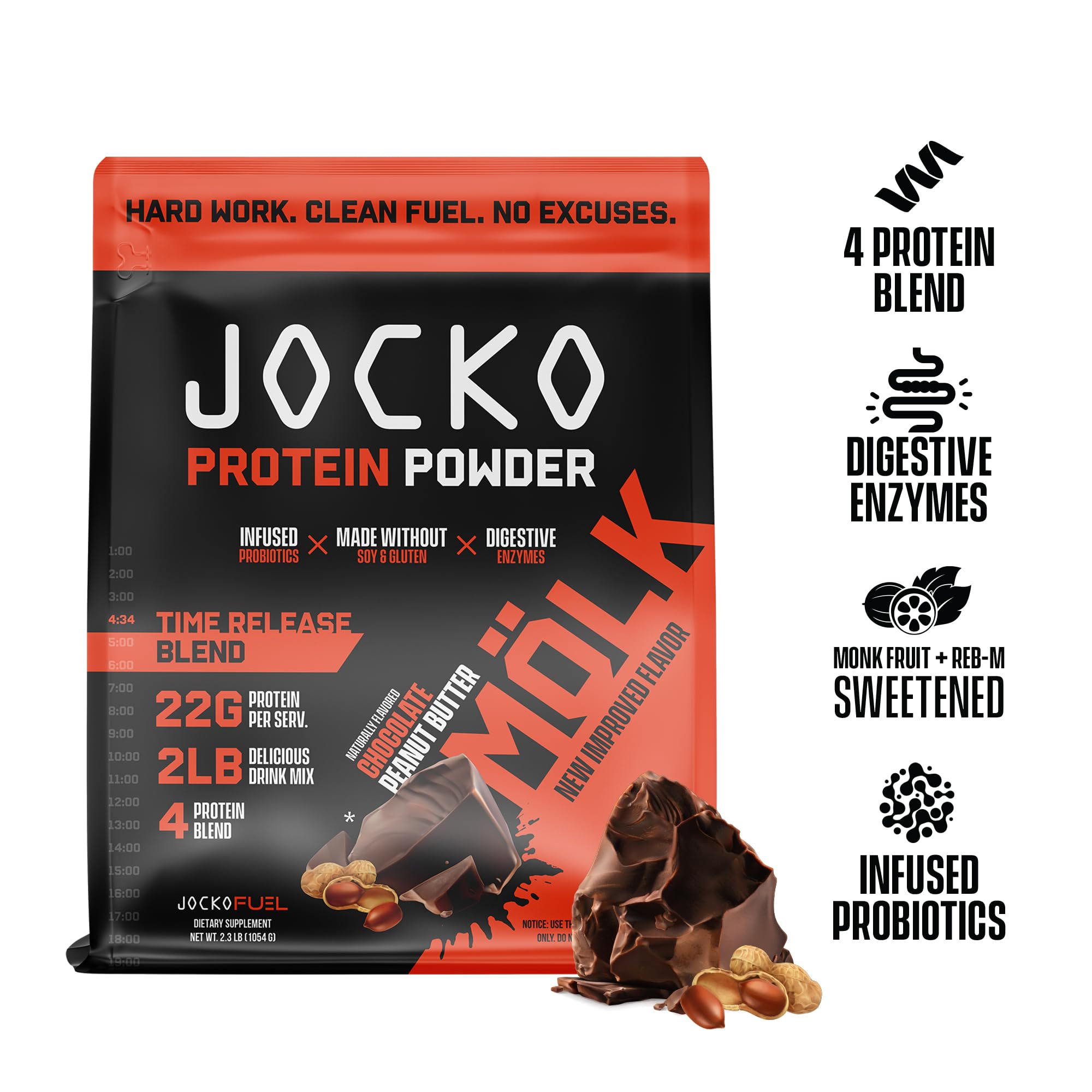 Jocko Mölk Chocolate Peanut Butter Whey Protein Powder - Keto, Probiotics, Grass Fed - AB Mystery