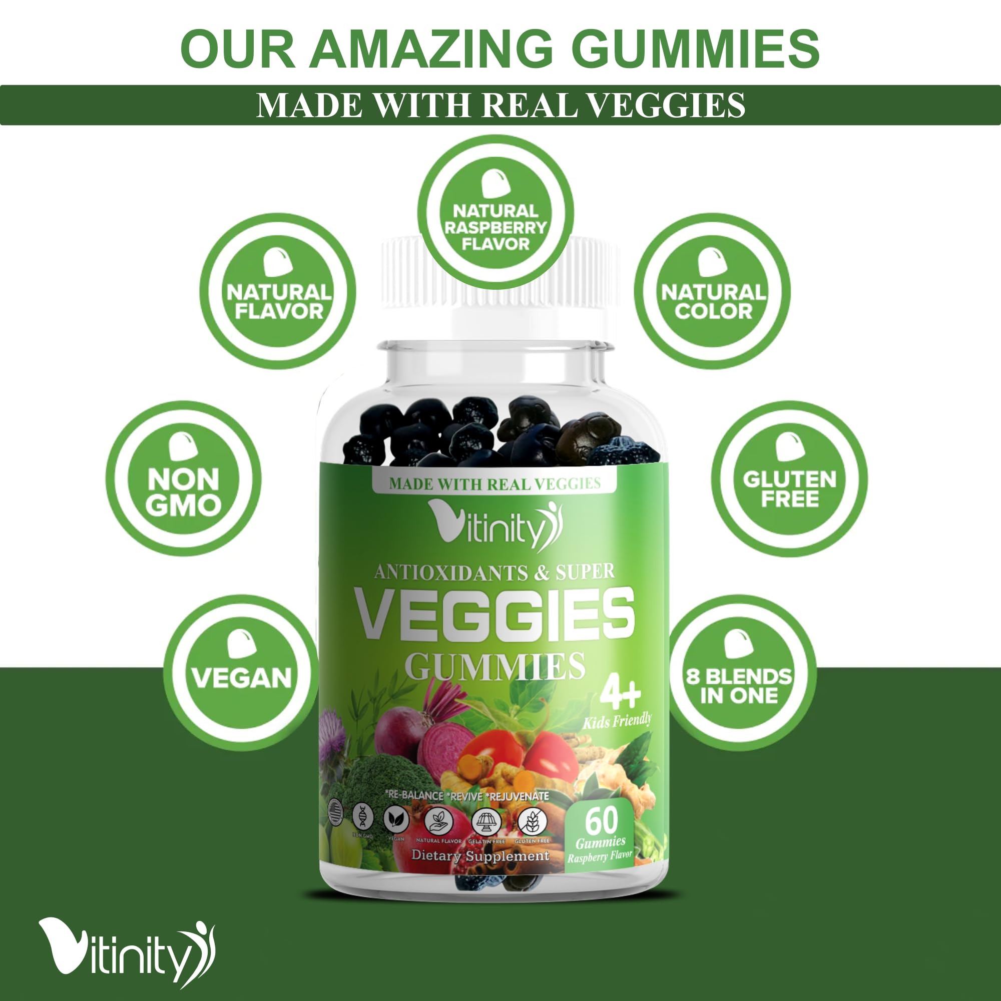 VITINITY Made with Real Super Veggies Delicious Gummy Supplement,Men,Women & Kids - AB Mystery