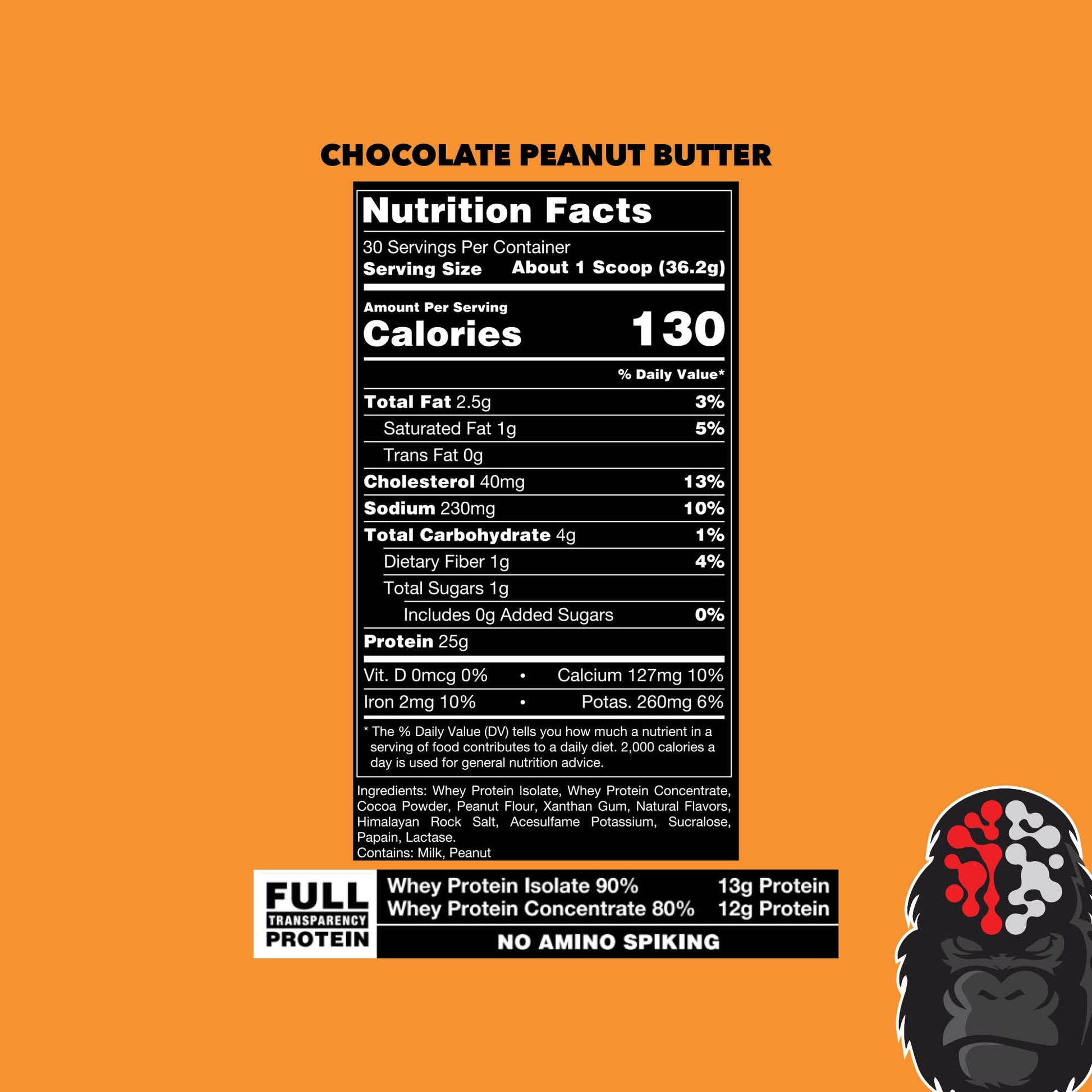 Gorilla Mode Premium Whey Protein - Chocolate Peanut Butter / 25 Grams of Whey - AB Mystery
