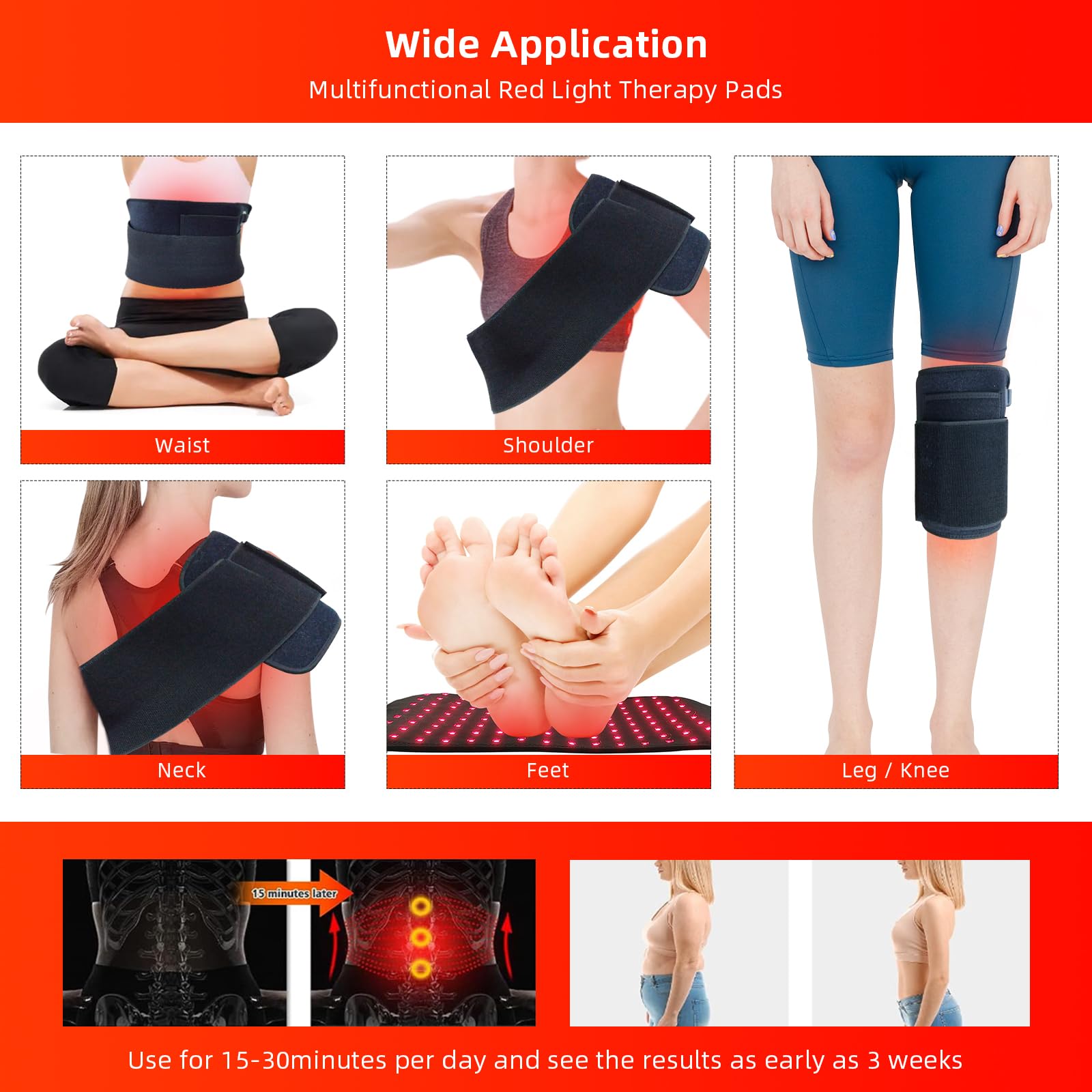 Red Light Therapy Infrared Light Therapy Heating Wrap Belt for Body Back Knee Shoulder Waist Muscle Pain - AB Mystery
