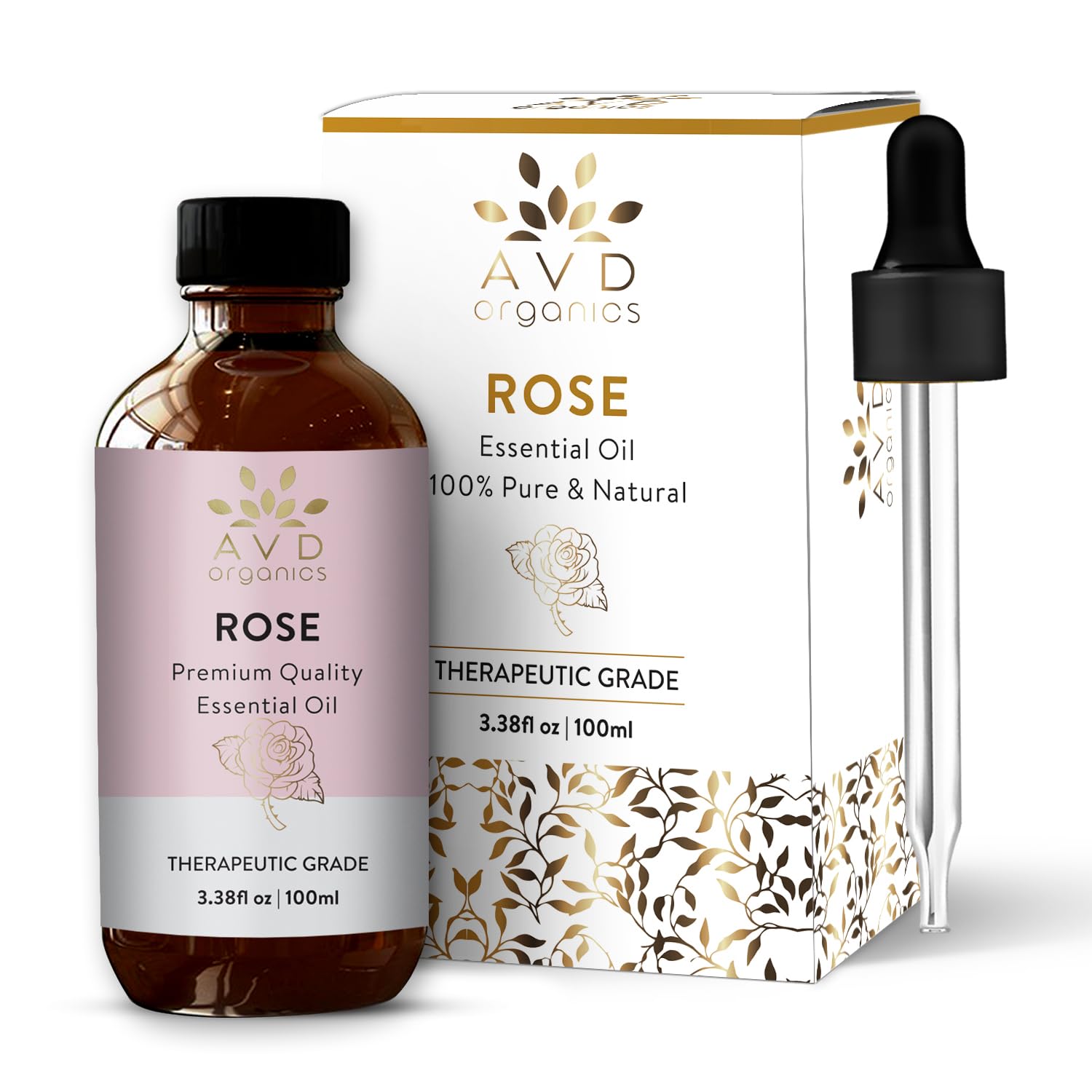 AVD Organics Rose Essential Oil for Diffuser - Premium Quality Therapeutic Grade Rose Oil - AB Mystery