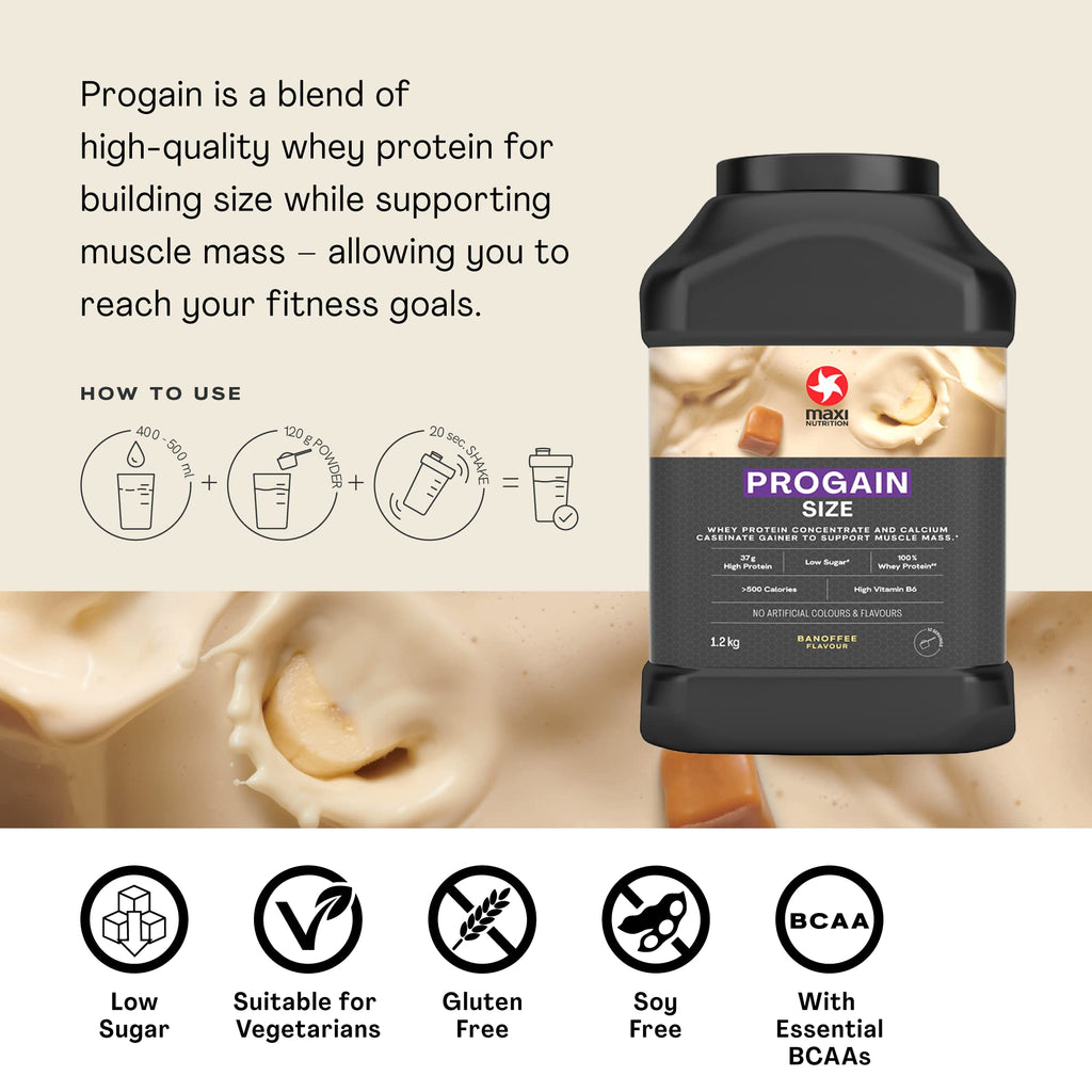 MaxiNutrition - Progain, Banoffee - Whey Protein Powder for Size & Muscle Mass – Low Sugar MaxiNutrition