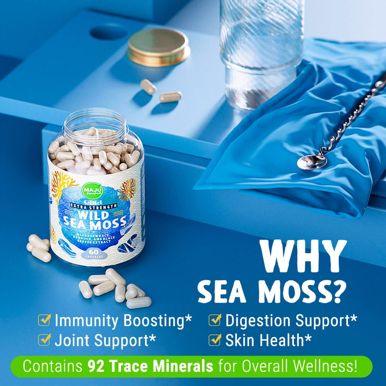 MAJU 4-in-1 Organic Sea Moss Capsules, Wild Chondrus Crispus, Seamoss - AB Mystery