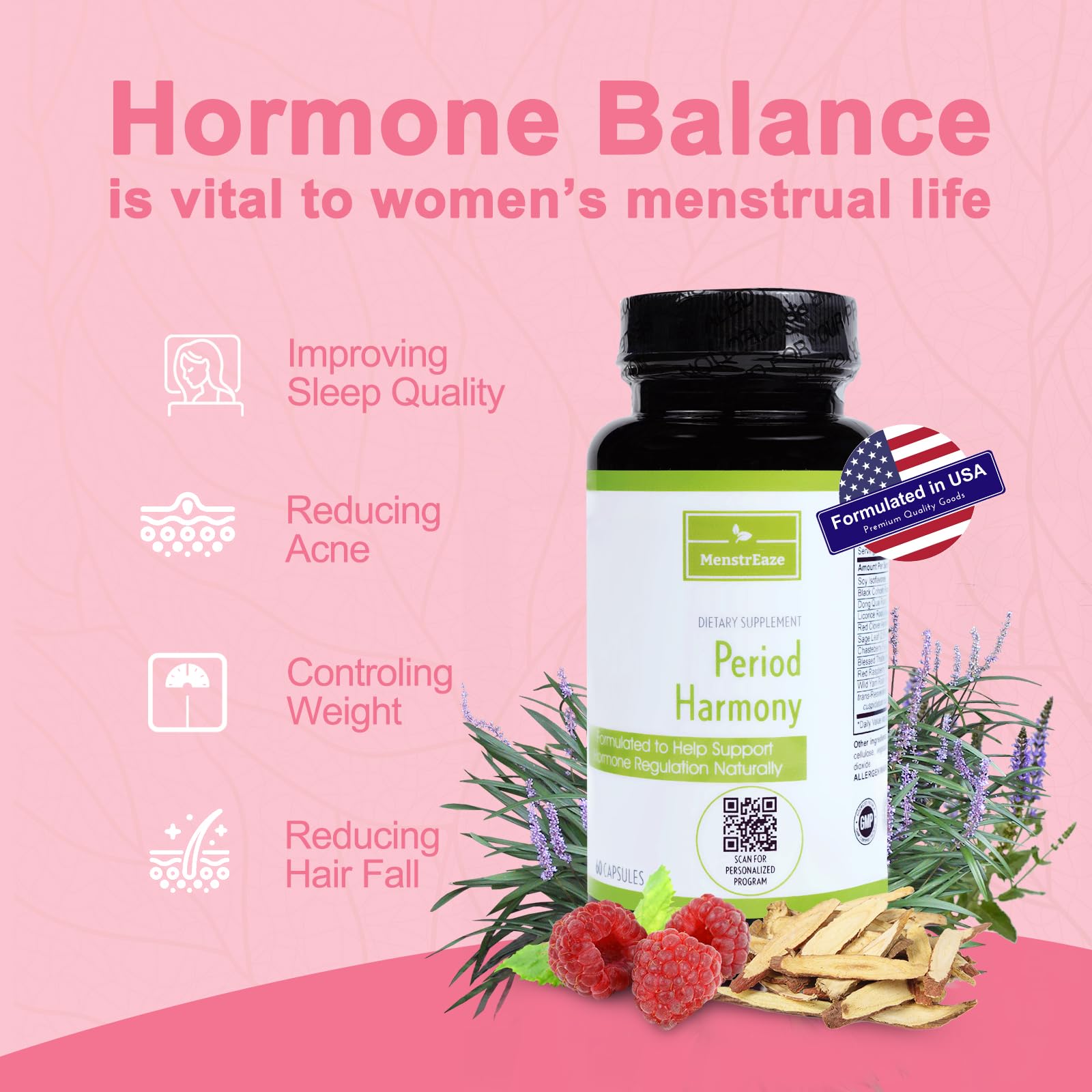 MenstrEaze PMS Relief & Hormone Balance for Women, with Black Cohosh, Vitex, Wild Yam - AB Mystery