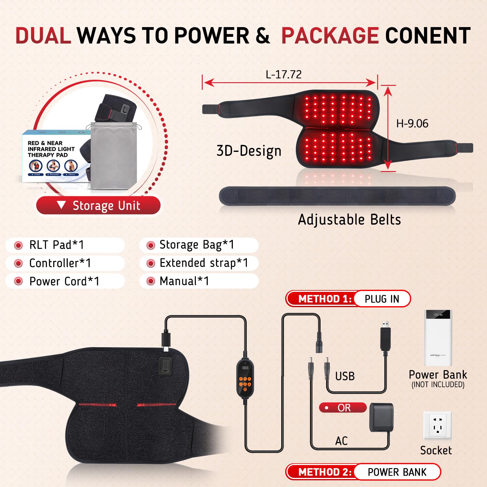 Red Light Therapy for Knee, 660nm Red Light and 850nm Near Infrared Light Therapy Device - AB Mystery