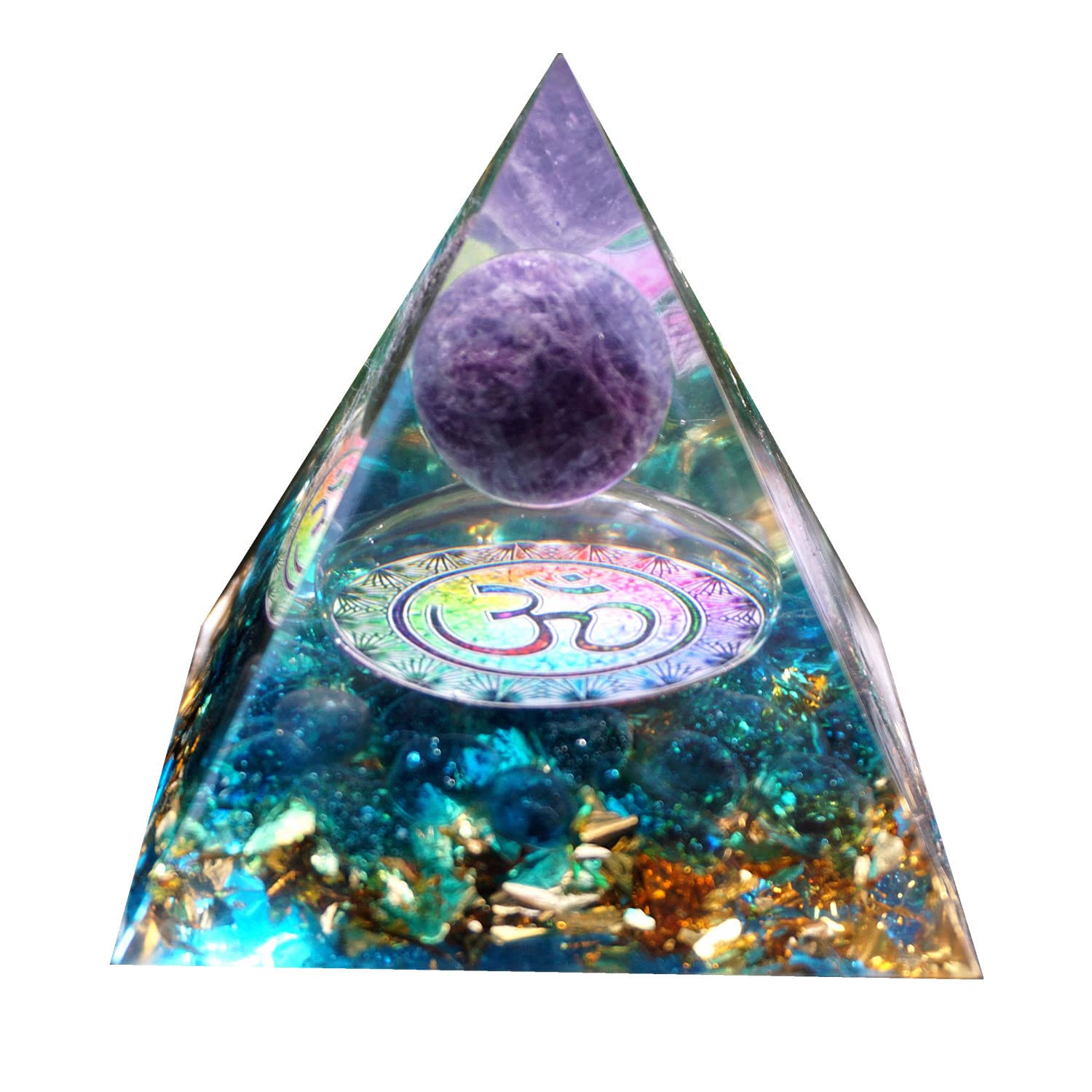 Besorgone Orgonite Pyramid for Positive Energy Amethyst Sphere Chakra Orgone with Blue Quartz - AB Mystery
