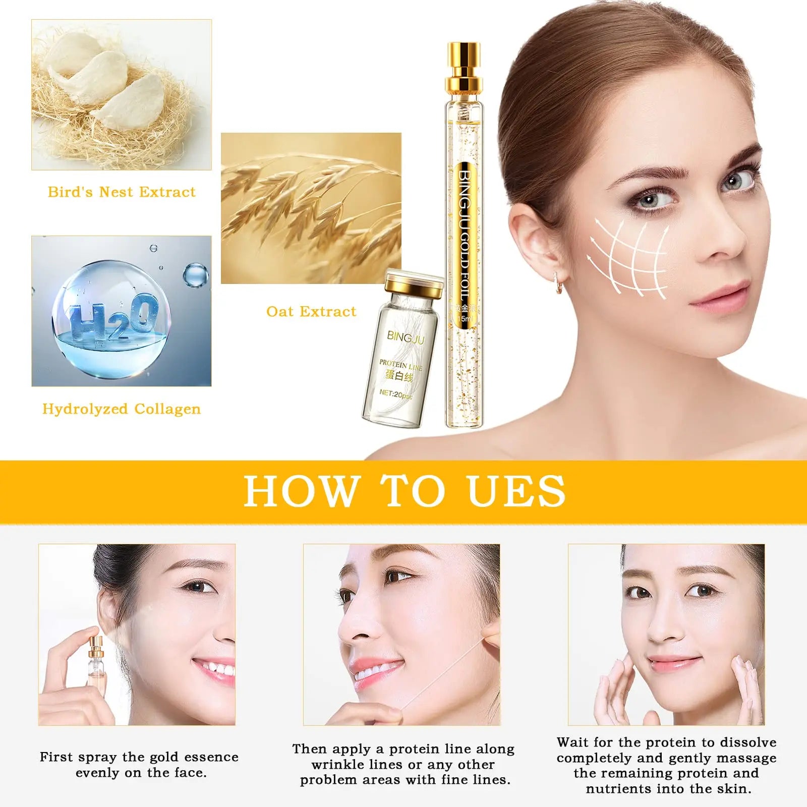 Instalift Korean Protein Thread Lifting Set, Absorbable Collagen Threads for Face Lift, Soluble Protein - AB Mystery