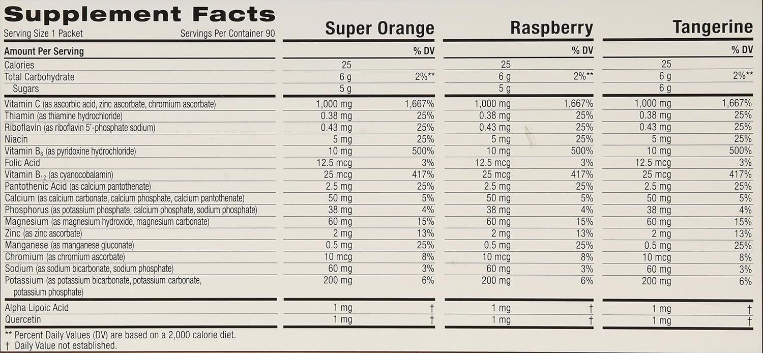 Emergen-C 1,000 mg Vitamin C Dietary Supplement Drink Mix, Super Orange/Raspberry - AB Mystery