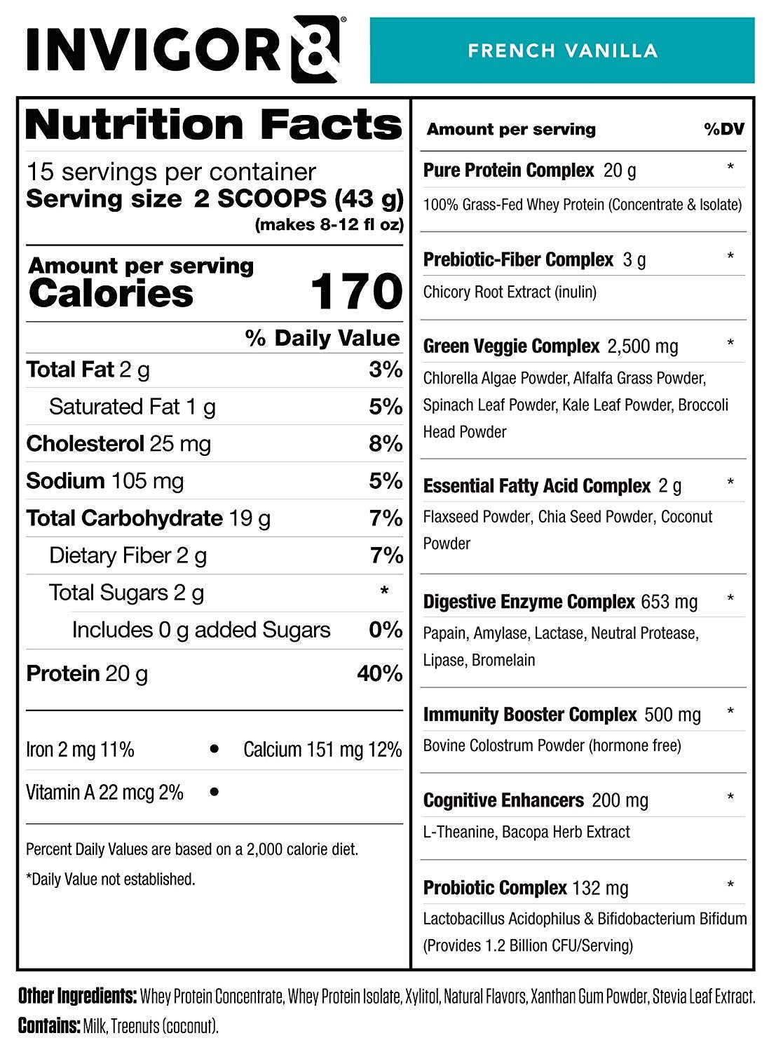 INVIGOR8 Superfood Grass Fed Whey Protein Isolate Shake French Vanilla Gluten-Free - AB Mystery