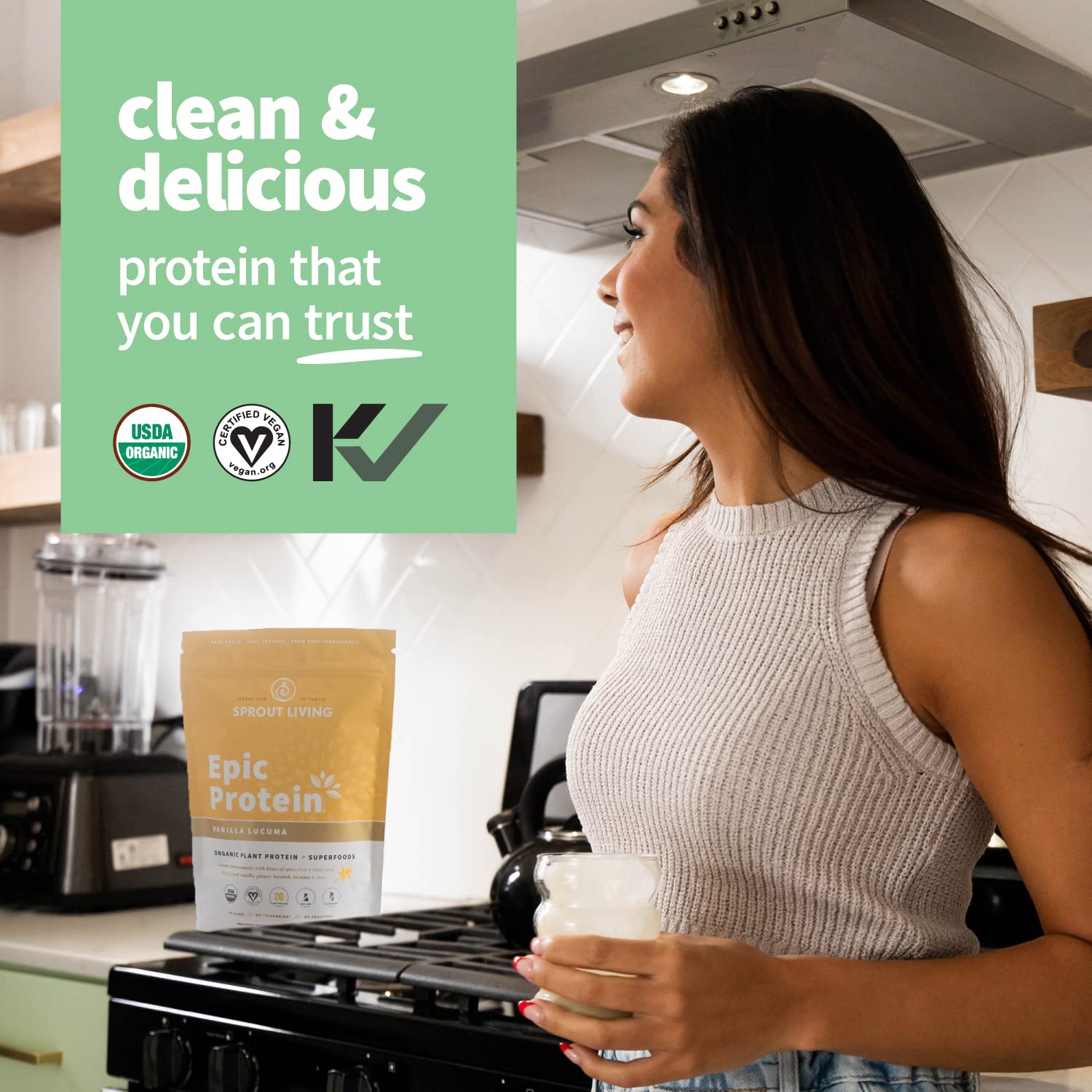 Sprout Living Epic Protein, Plant Based Protein & Superfoods Powder, Vanilla Lucuma - AB Mystery