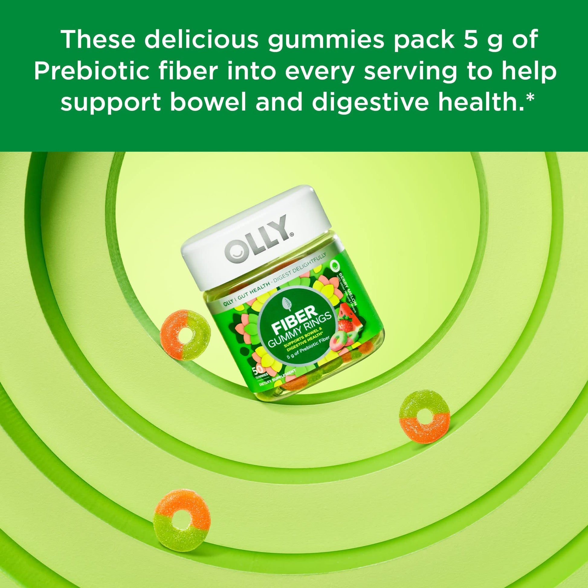 OLLY Fiber Gummy Rings, 5g Prebiotic Fiber, FOS (Fructo-oligosaccharides), Digestive - AB Mystery