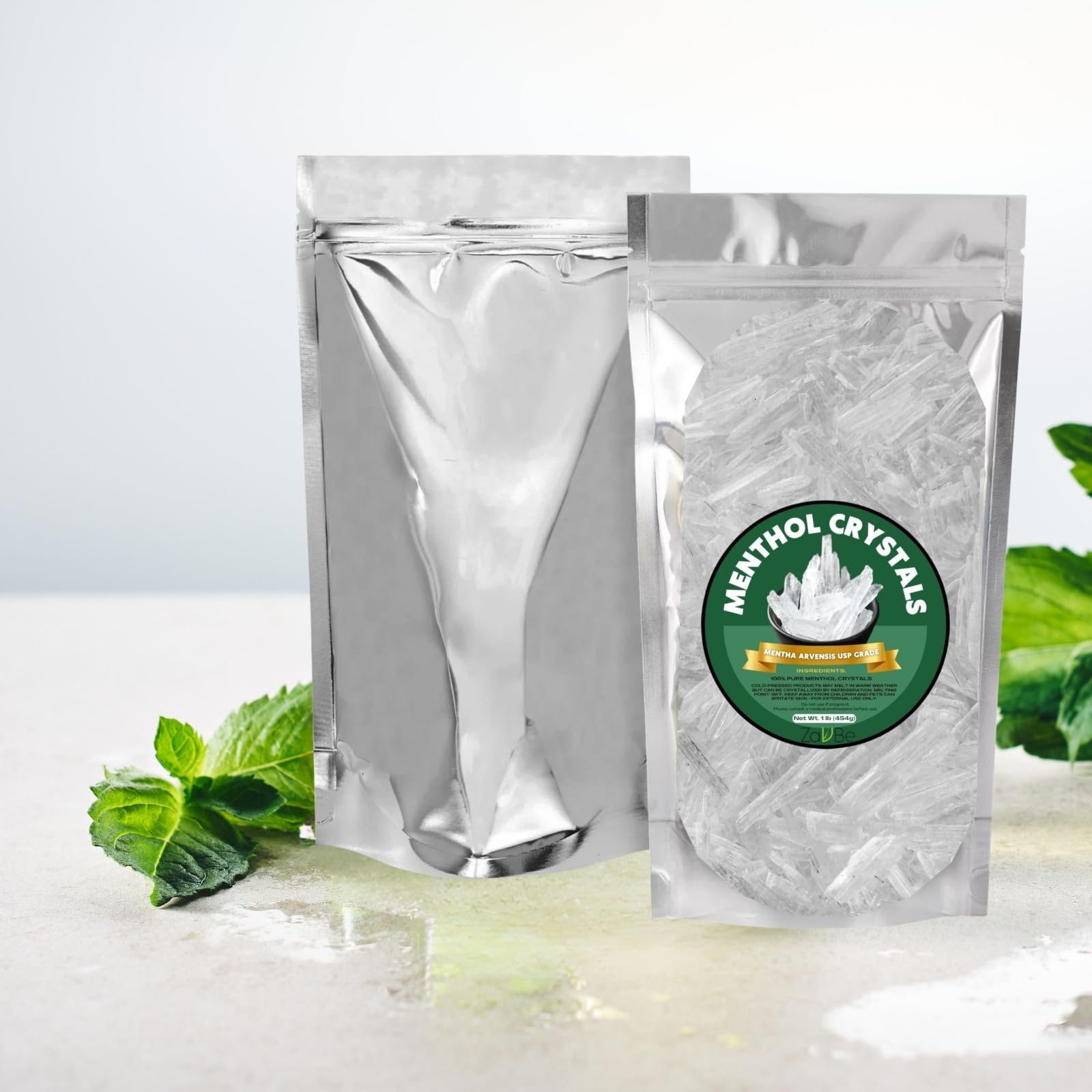 ZAVBE 1LB Menthol Crystal Mentha Arvensis Pure Natural in Resealable Bag USP Food Grade