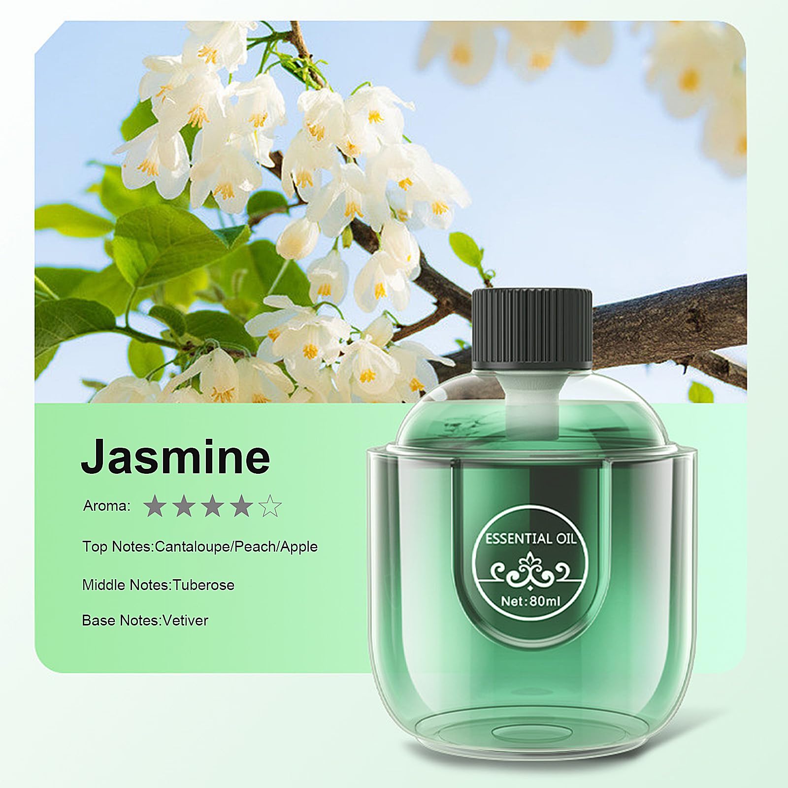 80ml Jasmine Diffuser Liquid Refill, Long Lasting 2.7 oz Oil Refill for Diffuser - AB Mystery