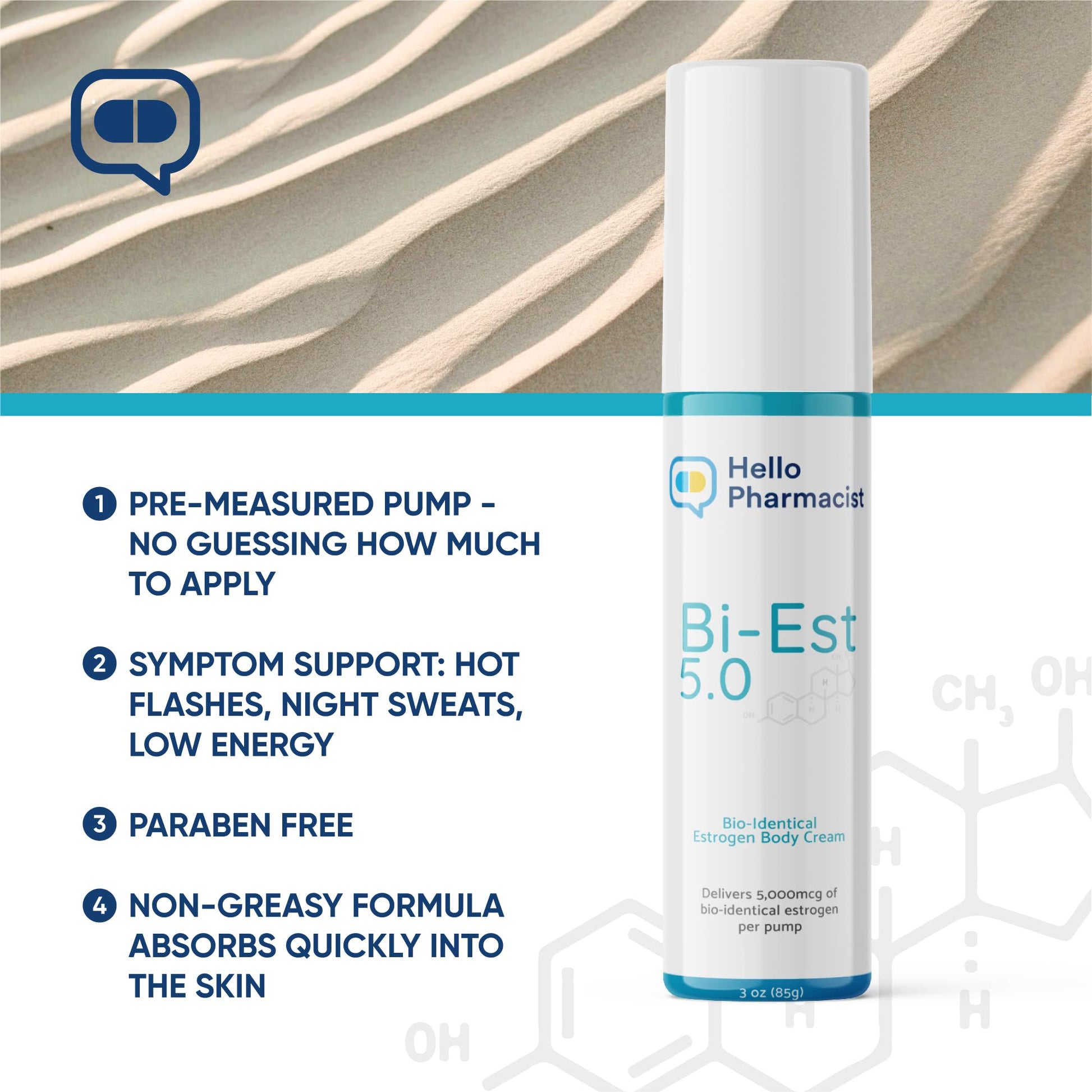 HelloPharmacist Natural Bioidentical Bi-EST 5.0 Estrogen Menopause Relief Cream for Women - AB Mystery