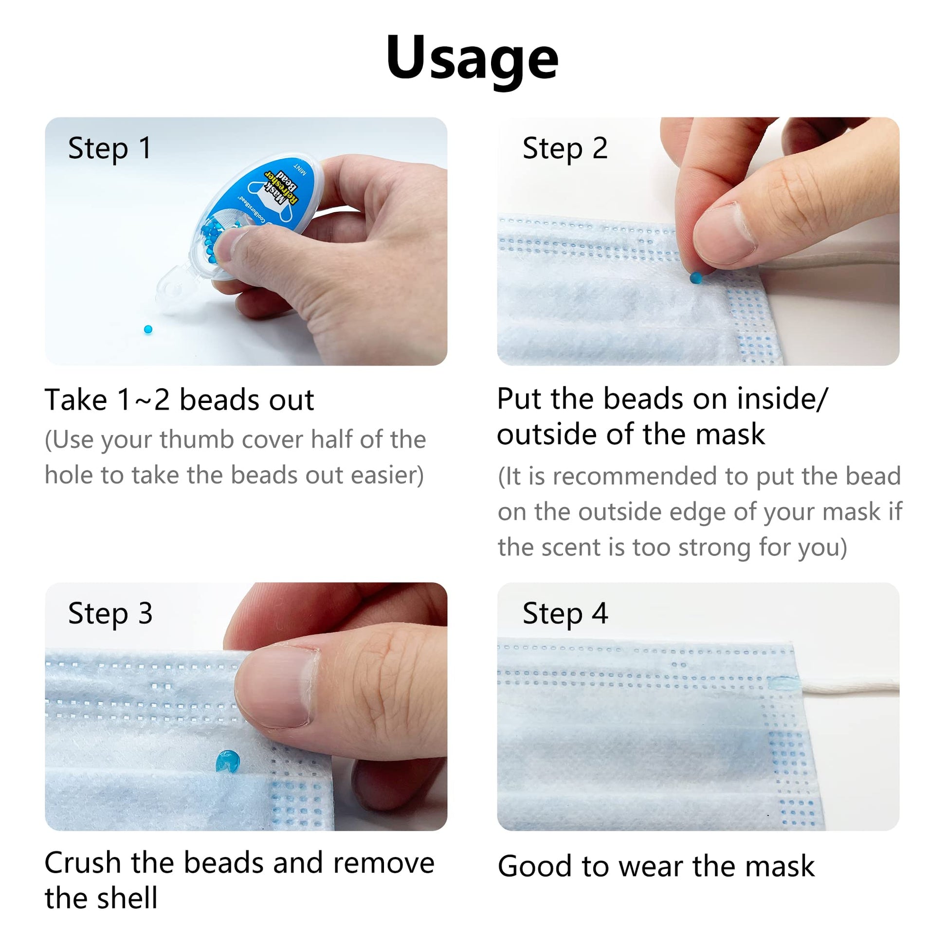 CoolBurstBead Face Mask Refresher, Long-Lasting & Strong Refreshing Fragrance, 4-Pack - AB Mystery