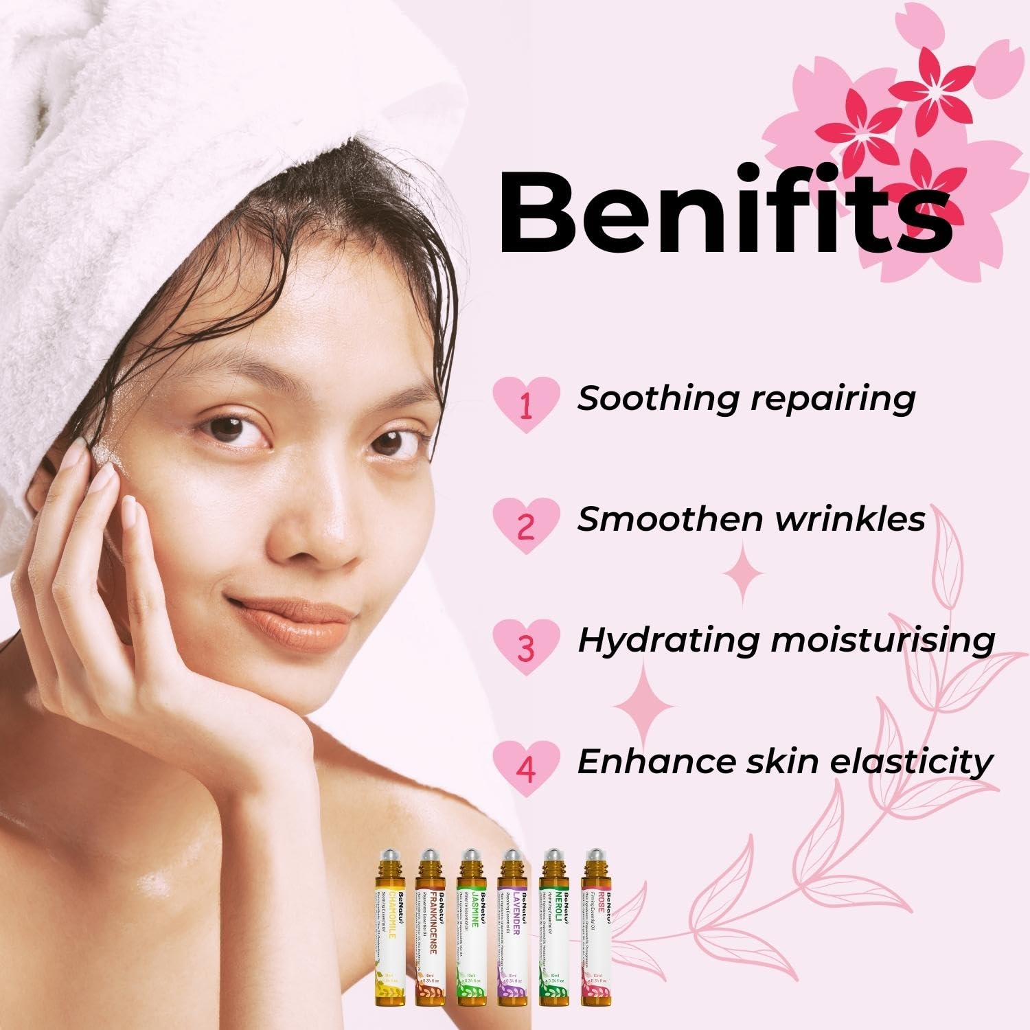 benatu 6-Pack Facial Essential Oils - Skin Care Set, 100% Pure Plant Extraction, Safe for Sensitive Skin - AB Mystery