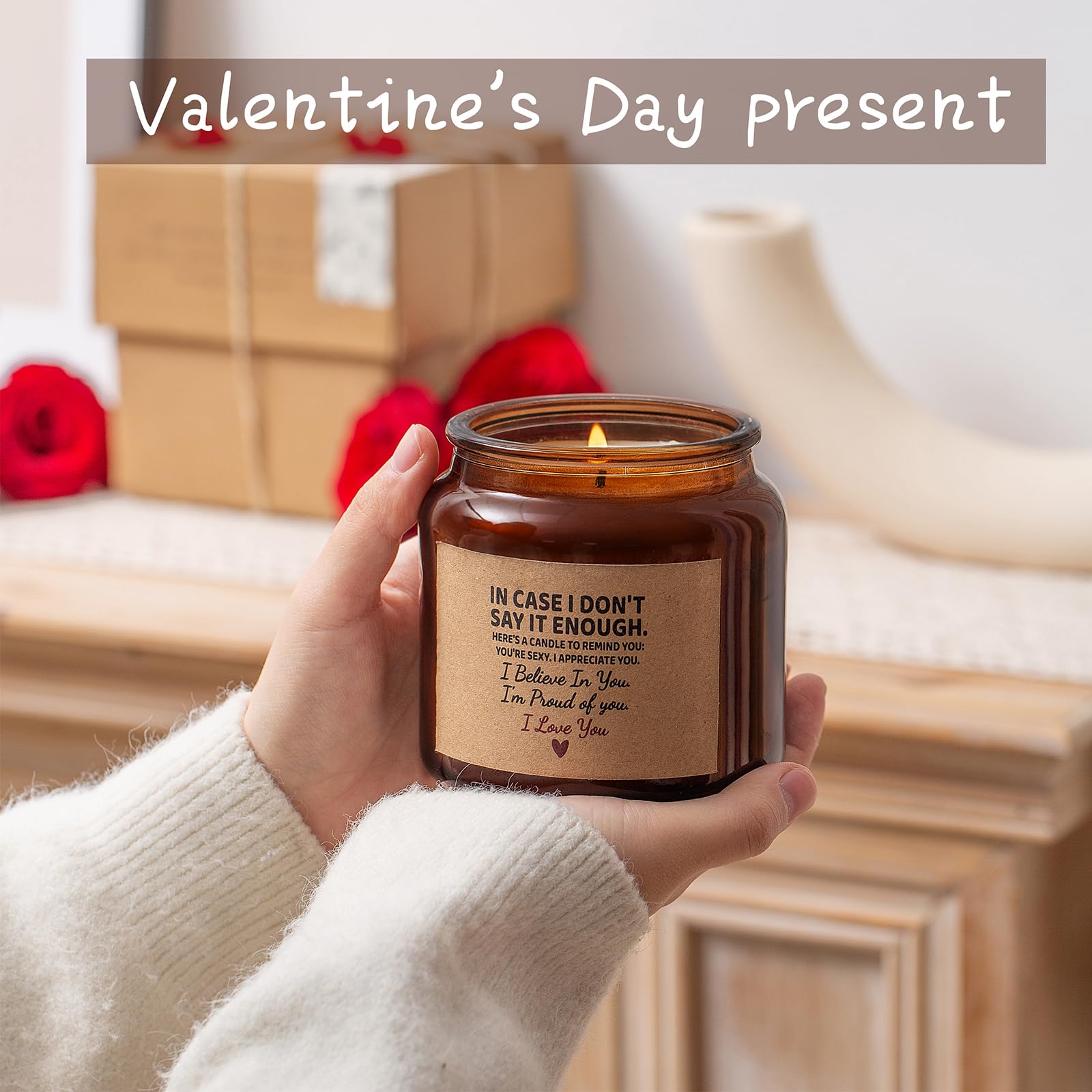 Candle Amber Moss Scented, Valentines Day Gifts for Her Girlfriend Wife, Romantic Anniversary - AB Mystery