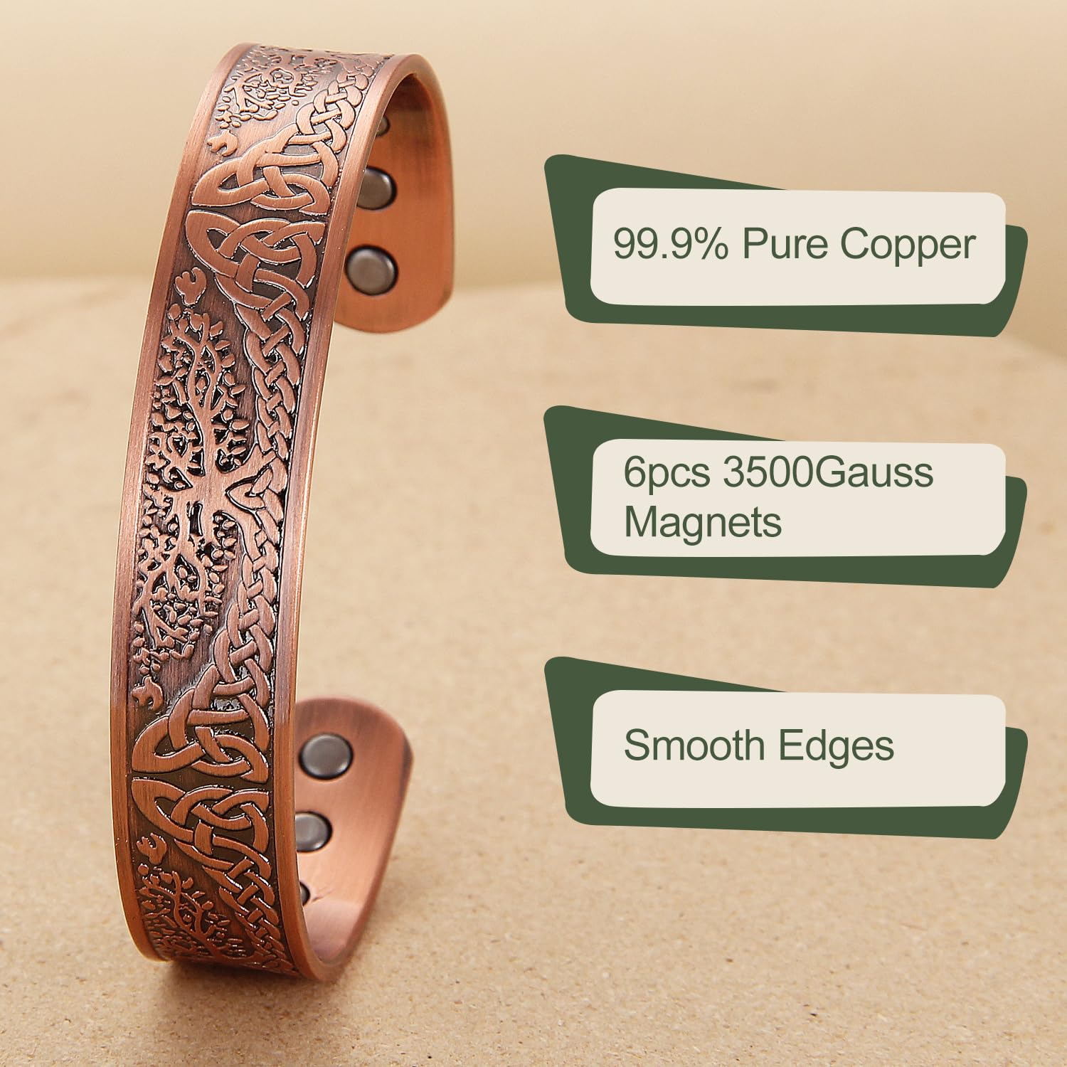 MagEnergy Magnetic Copper Bracelet for Men Life of Tree, 99.99% Pure Copper Bangle - AB Mystery