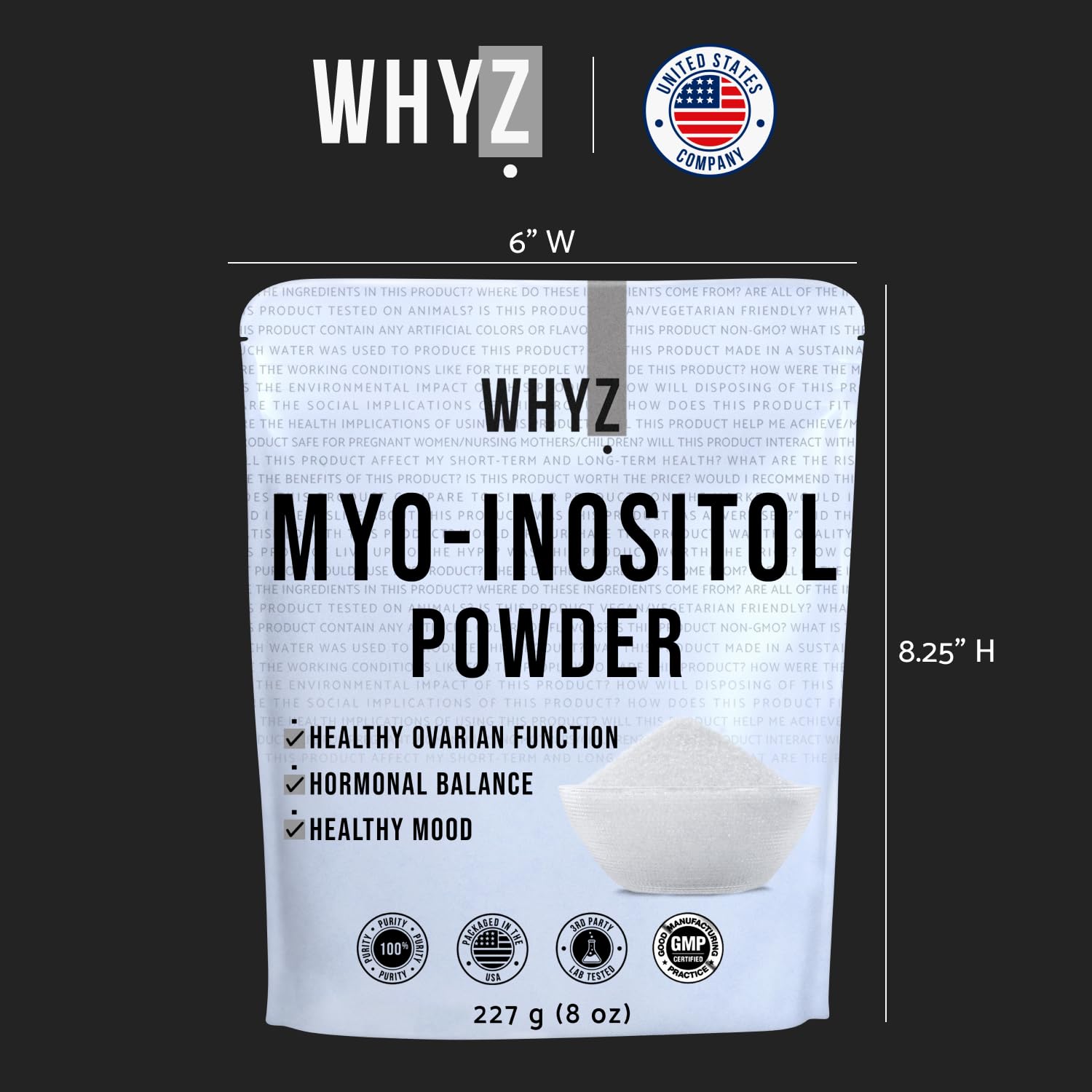 Myo-Inositol Powder 8oz, Natural Myo Inositol Supplement for Ovarian Support - AB Mystery