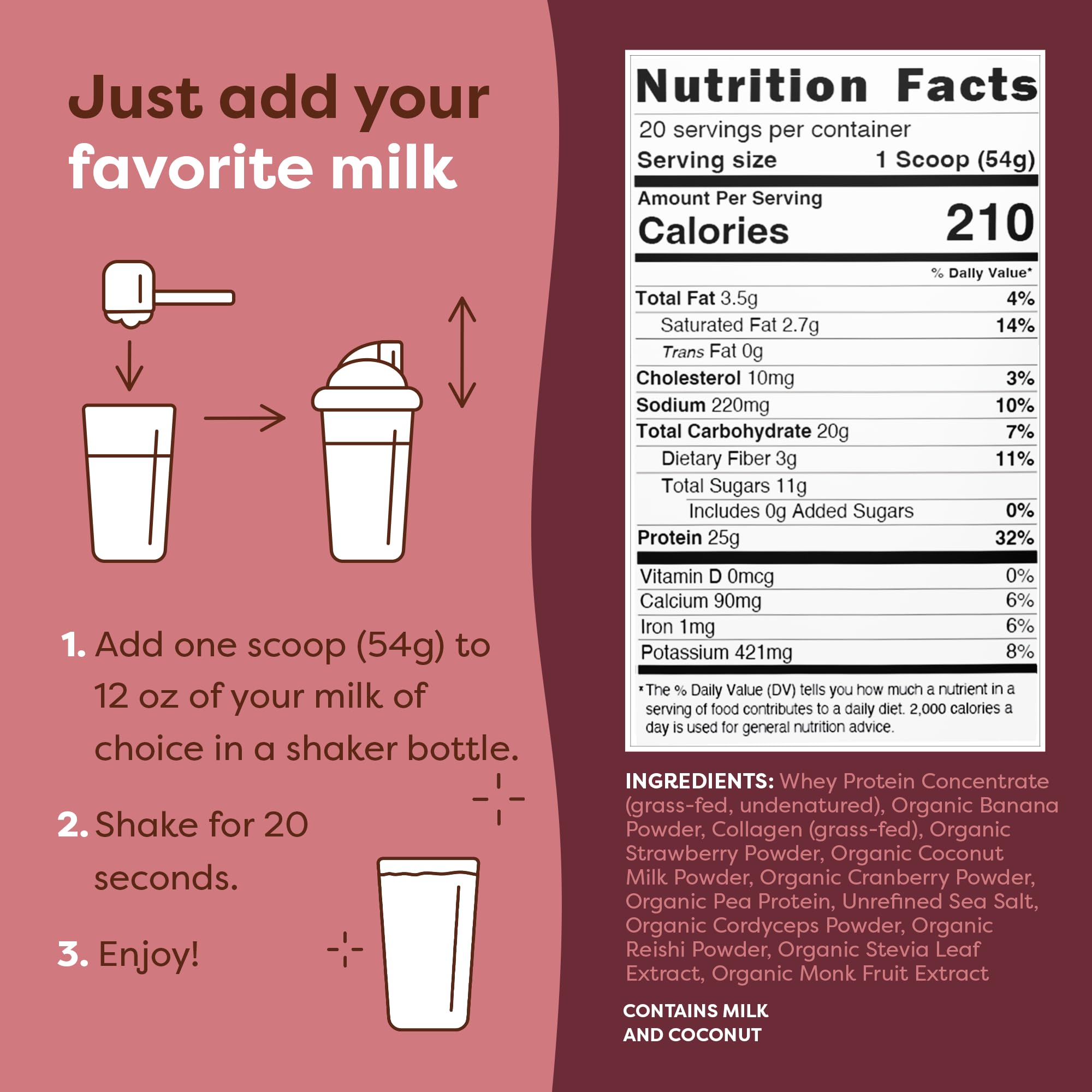 FlavCity Protein Powder Smoothie, Berries & Cream - 100% Grass-Fed Whey Protein - AB Mystery