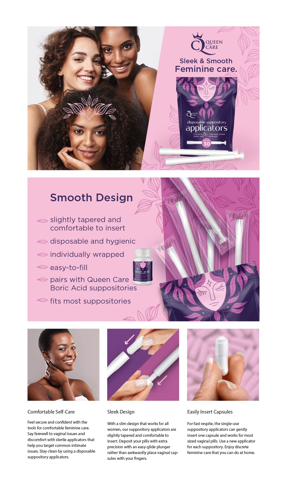 Queen Care - Disposable Suppository Applicator, Boric Acid Applicator, Feminine Care Suppository Applicator - AB Mystery