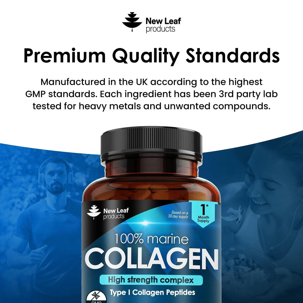 Pure Marine Collagen 100% Marine Collagen Type 1 1500mg - Hydrolysed Collagen Peptides Enhanced with Hyaluronic Acid & Vitamin C NEW LEAF PRODUCTS