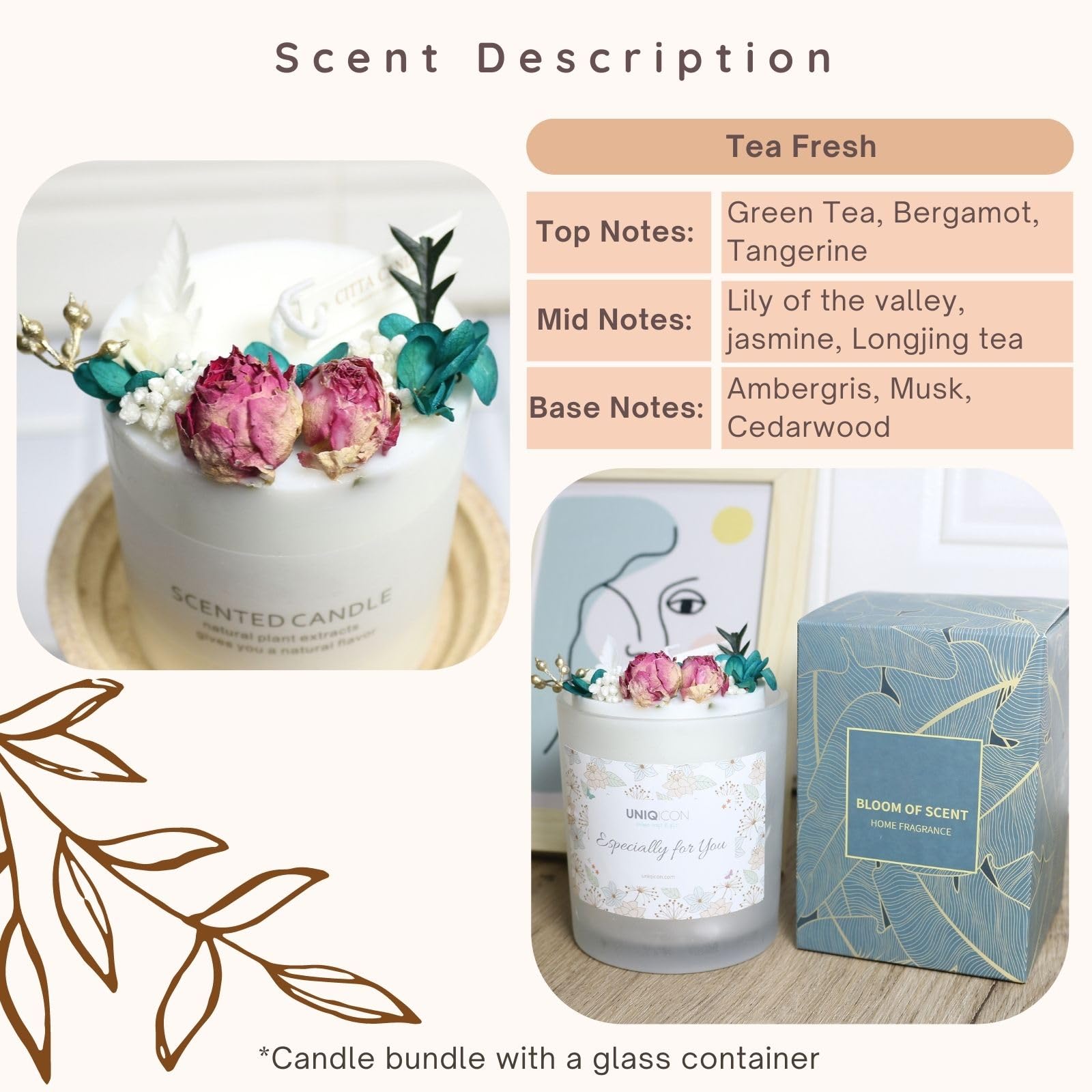 Natural Soy Scented Pillar Candles with Glass, Classic 10 oz Luxury Non Toxic White Bathroom Candle - AB Mystery