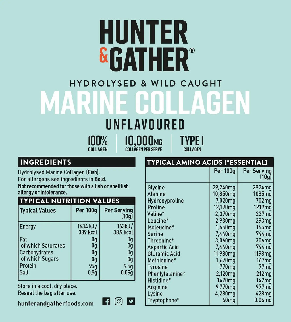 Hunter & Gather Marine Collagen Powder 300g | Pure Unflavoured Premium Hydrolysed Wild Caught Marine Collagen Hunter & Gather
