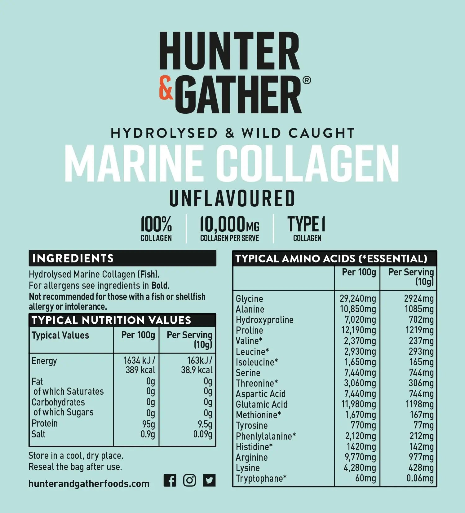 Hunter & Gather Marine Collagen Powder 300g | Pure Unflavoured Premium Hydrolysed Wild Caught Marine Collagen Hunter & Gather