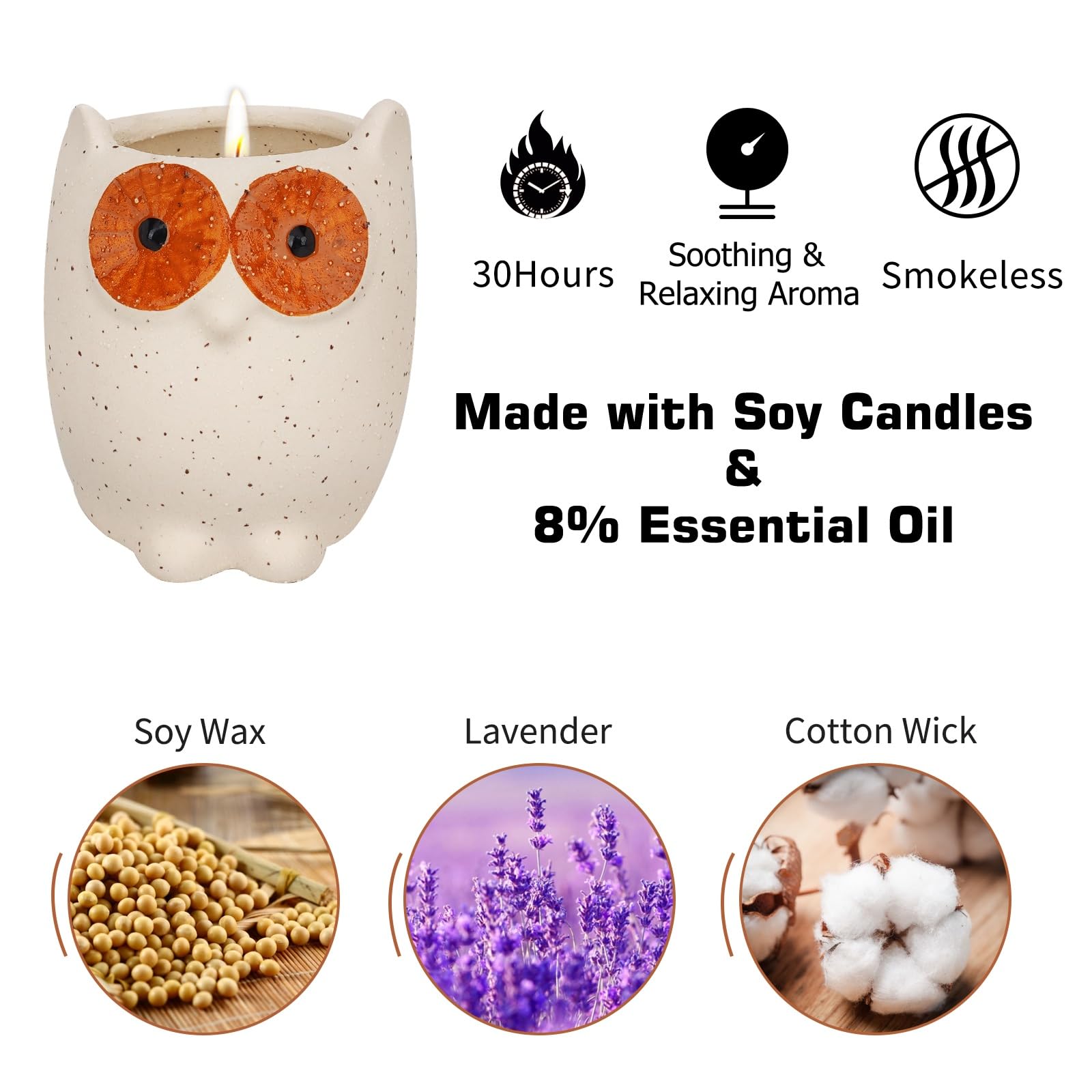 ETAKISH Lavender Scented Candle Gifts for Women, Cute Owl Highly Scented Aromatherapy Candle - AB Mystery