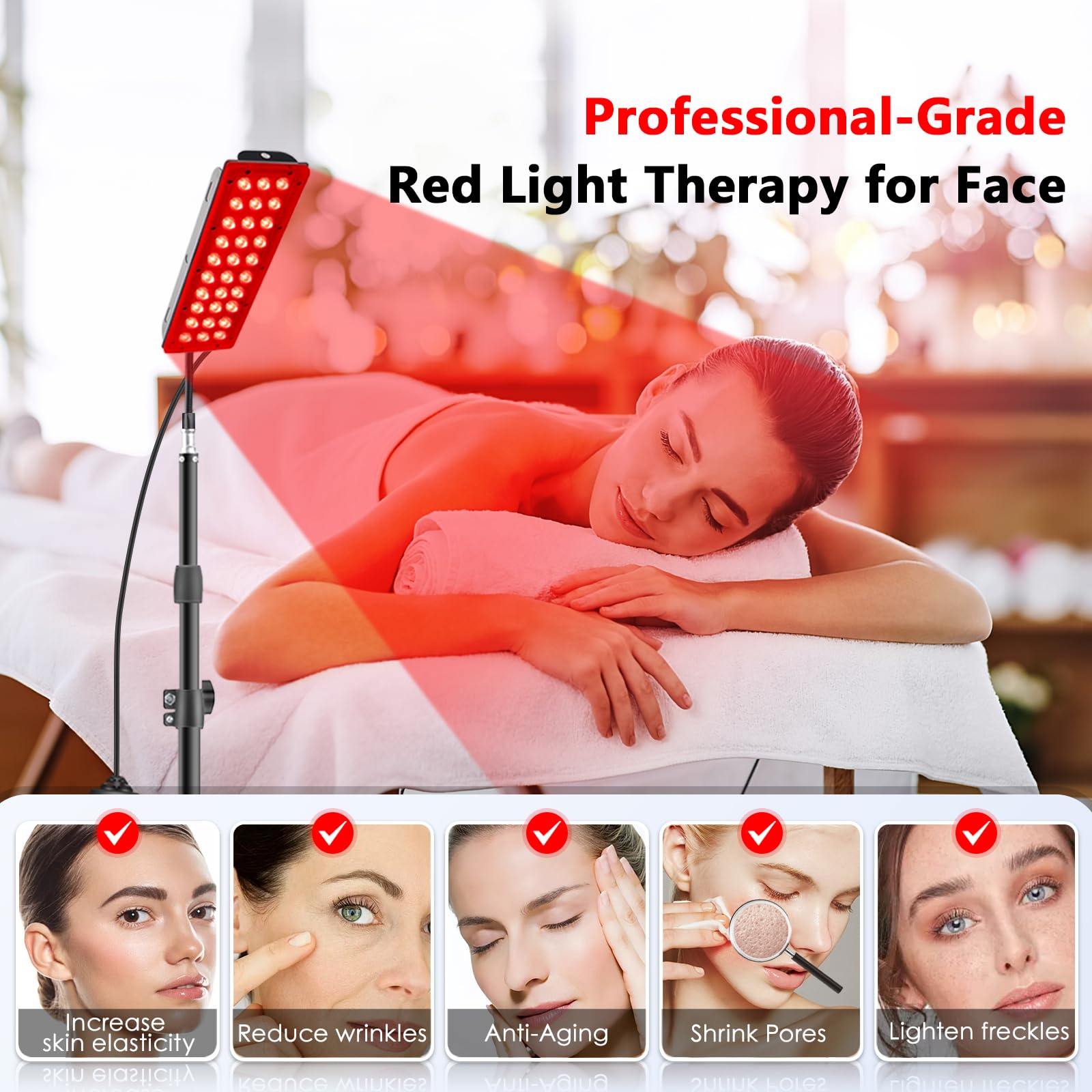RUISQM Red Light Therapy Lamp, Infrared Light Therapy with Stand - 660nm Redlight & 850nm - AB Mystery