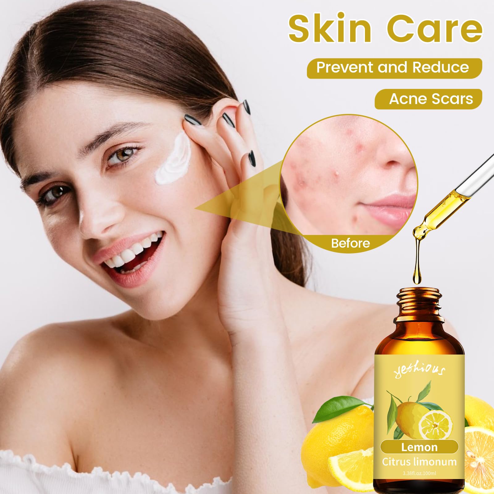 yethious Lemon Essential Oil Lemon Essential Oill for Diffuser, Perfume, Body, Skin, Hair, Candle Soap - AB Mystery