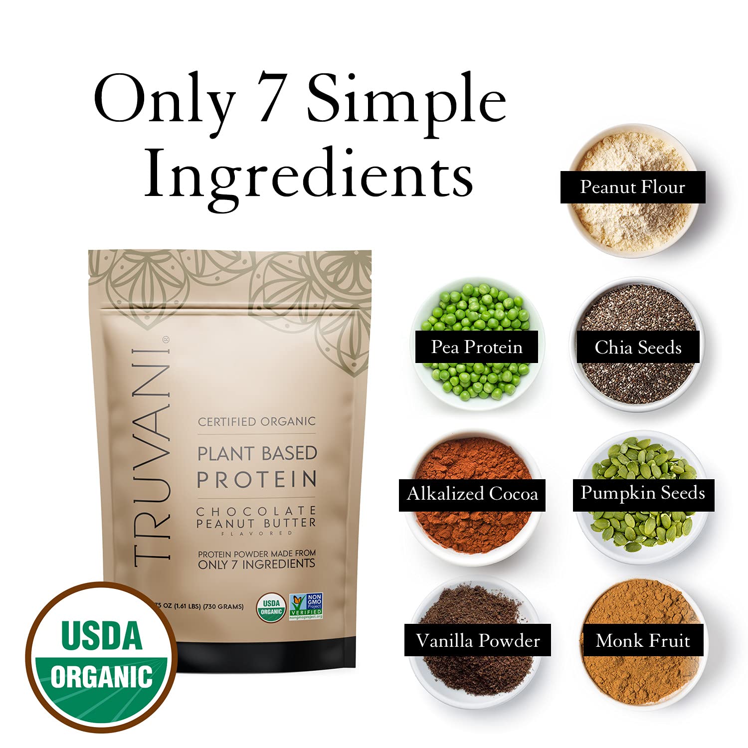 Truvani Vegan Chocolate Peanut Butter Protein Powder - 20g Plant-Based Protein, Gluten - AB Mystery