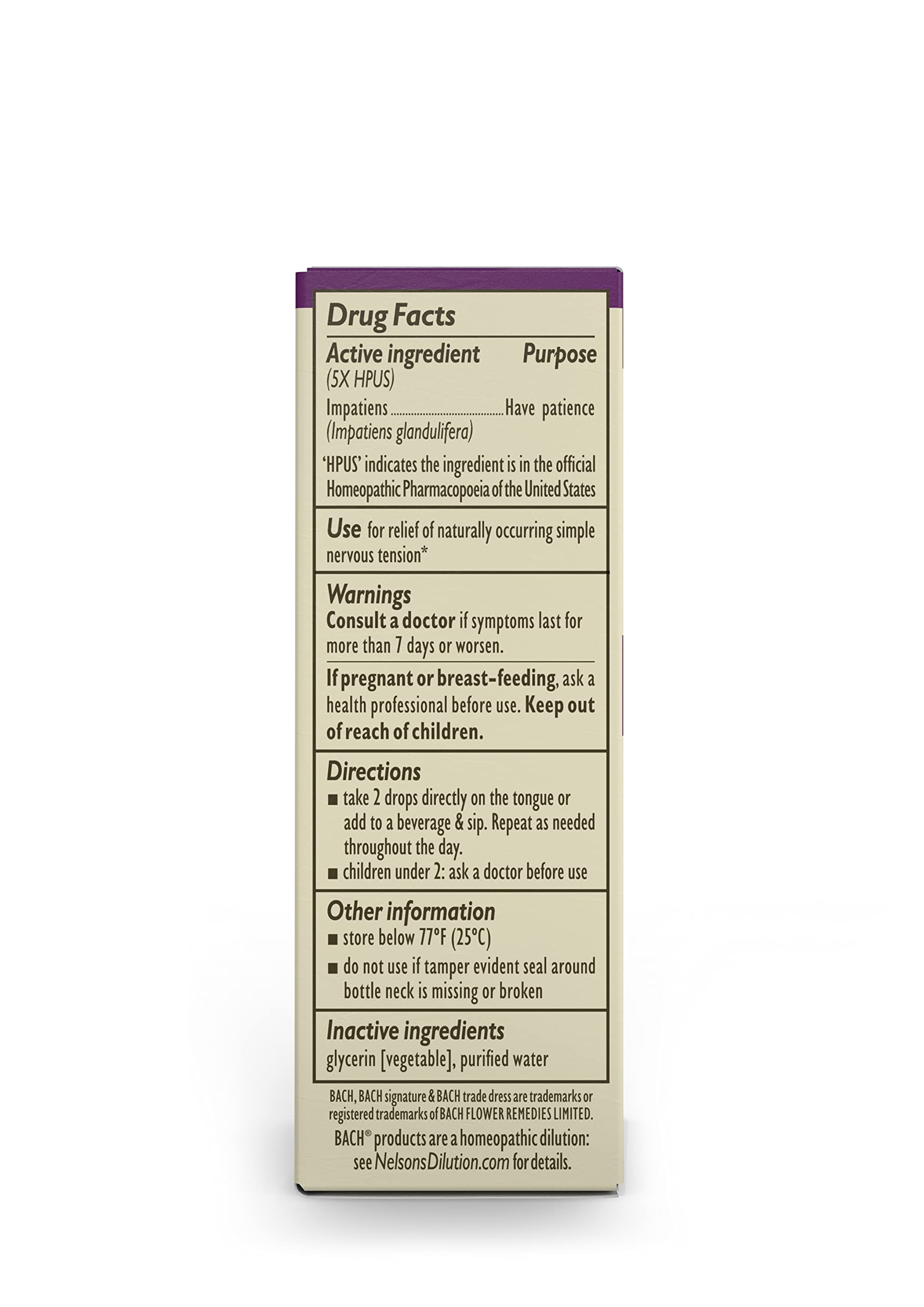 Bach Original Flower Remedies, Impatiens for Patience (Non-Alcohol Formula), Natural Homeopathic - AB Mystery