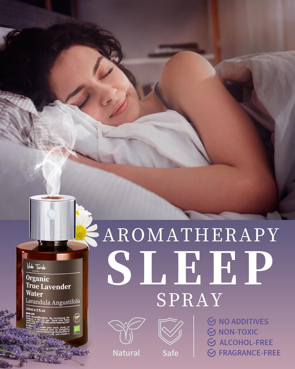 VTS Organic Lavender Water and Roman Chamomile Floral Water with Diffuser, Aromatherapy Air - AB Mystery